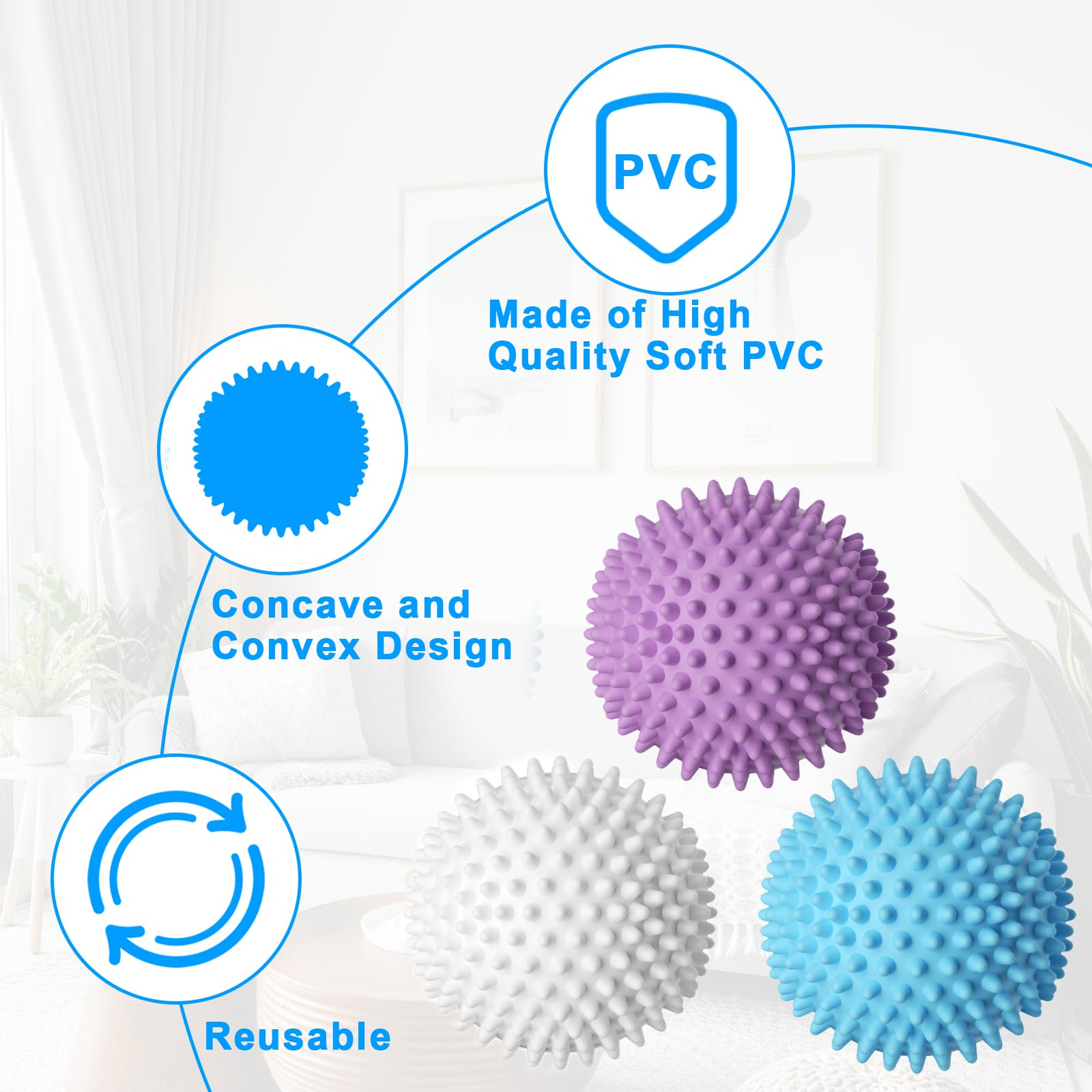 Lot de 8 Boule de Sèche-Linge pour Machine à Laver, Boule de Lavage pour Machine à Laver, Boules de Sèche-linge, Balle de lavage Machine a Laver Réutilisable Pour le Nettoyage du Linge Domestique