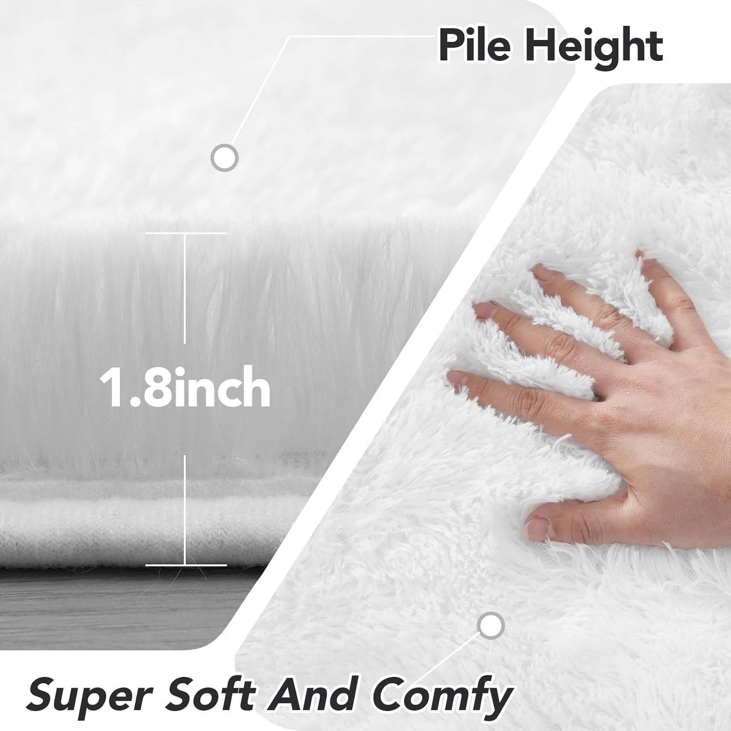 round area rug for living room: white shag rugs for bedroom- 7x7 feet fluffy round rugs for living room- shag white rugs soft plush indoor carpets for bedroom, nursery, 7ft white 7' (round)
