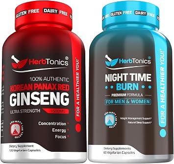Korean Red Panax Ginseng 1500mg - High Potency Ginseng for Energy, Performance & Immune Support for Men & Women - Night Time Weight Supplement with Melatonin to Support Sleep & Metabolism