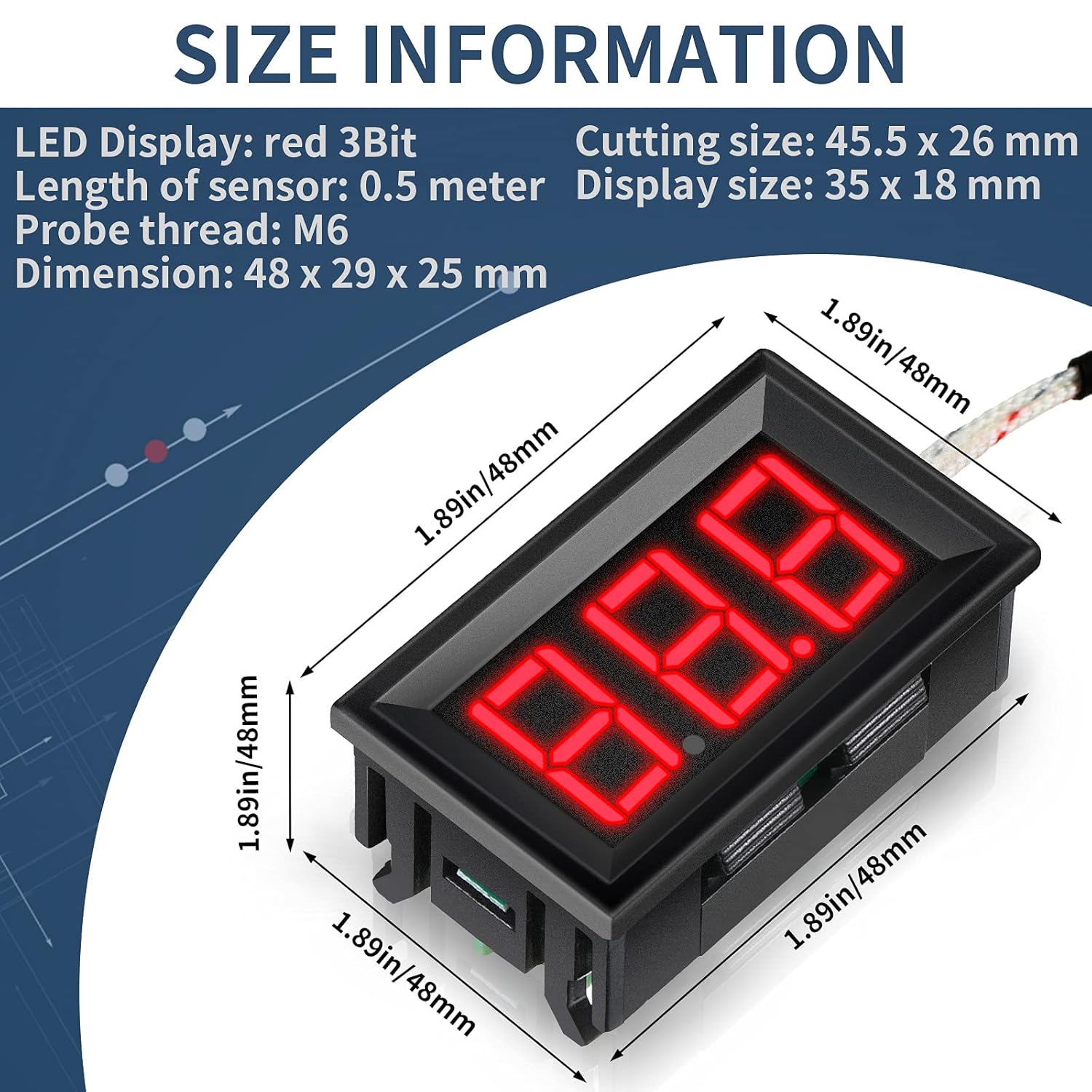 2 Pieces -30-800 Degree Centigrade Digital Temperature Meter with 0.5 m K-Type Thermocouple Temperature Sensor and 2-Wires Reverse Polarity Protection with Red LED Display Black Case : Industrial & Scientific