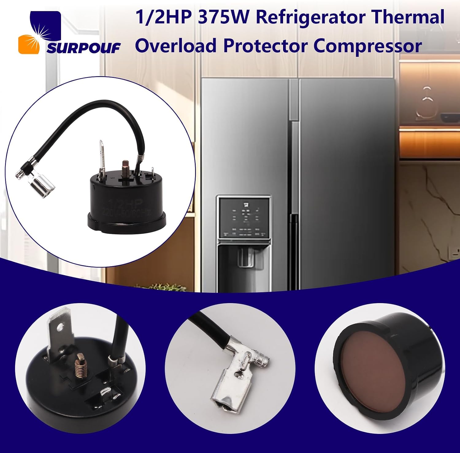 1/2HP 375W Refrigerator Thermal Overload Protector Compressor Replacement Parts
