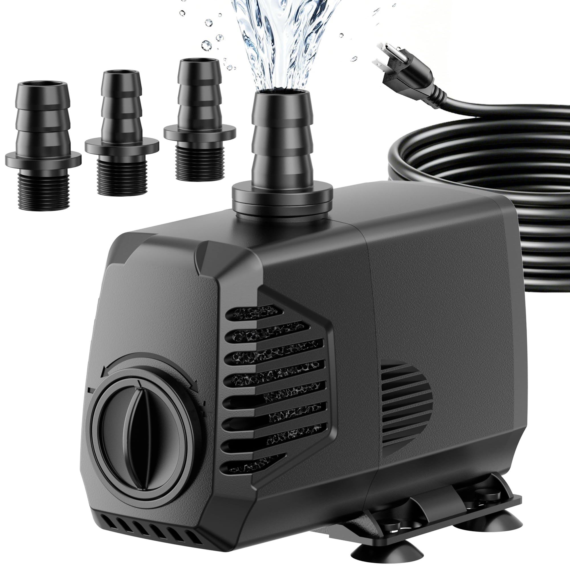 POPOSOAP 680GPH Submersible Water Pump, Water Fountain (2400L/H, 55W) with 8.5FT High Lift Adjustable &amp; 3 Nozzles &amp; 16.4FT Cord, Ultra Quiet Aquarium Pump for Pond Fountain Waterfall Hydroponics-Q104