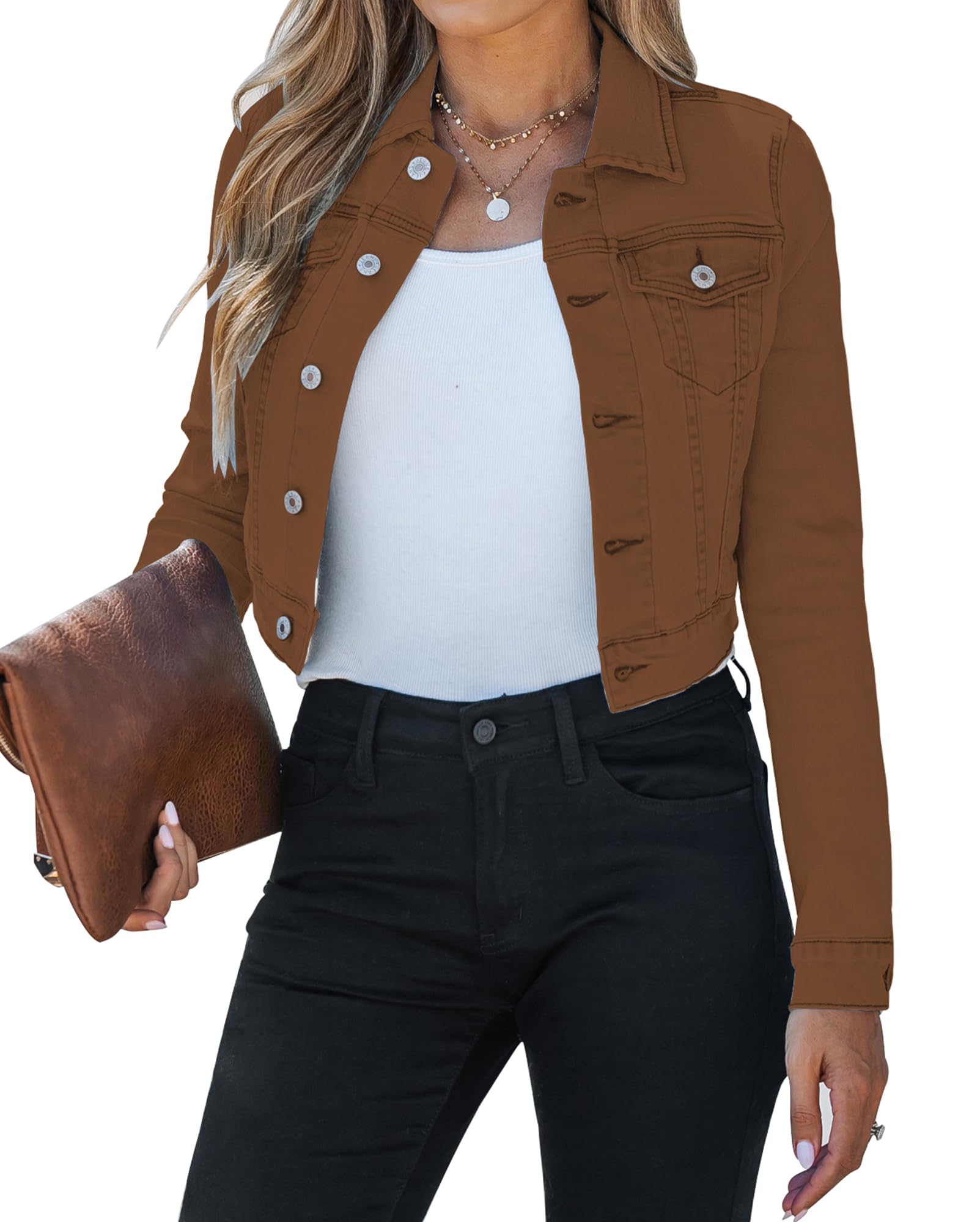 Vetinee Veste en Jean Femme Modèle Court et Cintré avec Poche