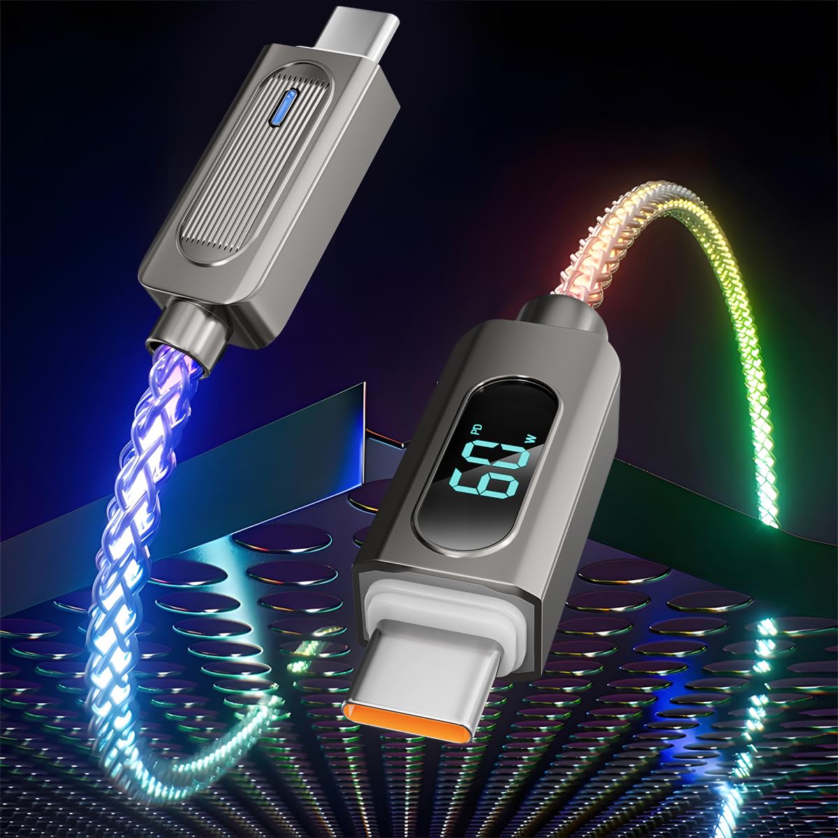 Cavo di ricarica USB C Light Up 2 m LED da 2 m RGB USBC a USBC