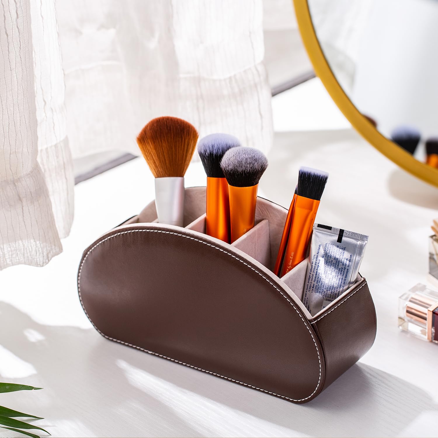 Remote Control Organizer, Controller Stand With 5 Compartment PU Leather TV Remote Holders And Desk Storage Box From Homepro5, $9.23