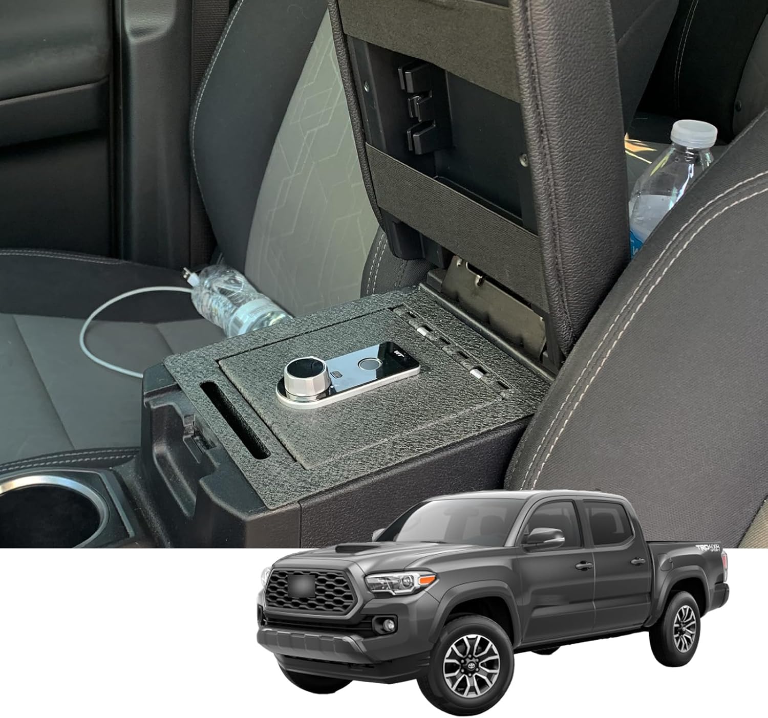 Console Safe Gun Safe for Car, WASAI Premium In-vehicle Console Gun Vault Lockbox Compatible with TOYOTA TACOMA 2016-2023 with Full Floor Console Model, Fingerprint Lock with Backup Key.