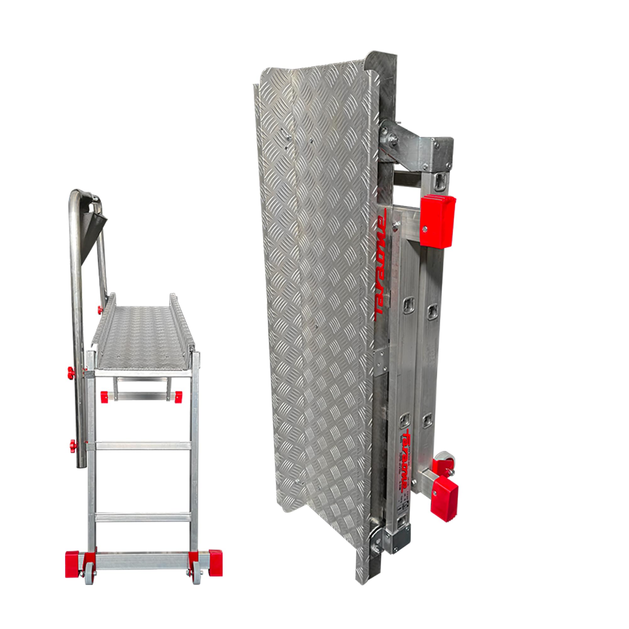 Faraone SGS3 Pedana di Lavoro Professionale in Alluminio a 3 Gradini – Pieghevole con Parapetto, Ruote e Stabilizzatori