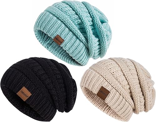 Gorros de invierno para mujer, paquete de 3, gorros holgados para mujer, de punto de gran tamaño, cálidos, sombreros de invierno para mujer gruesos