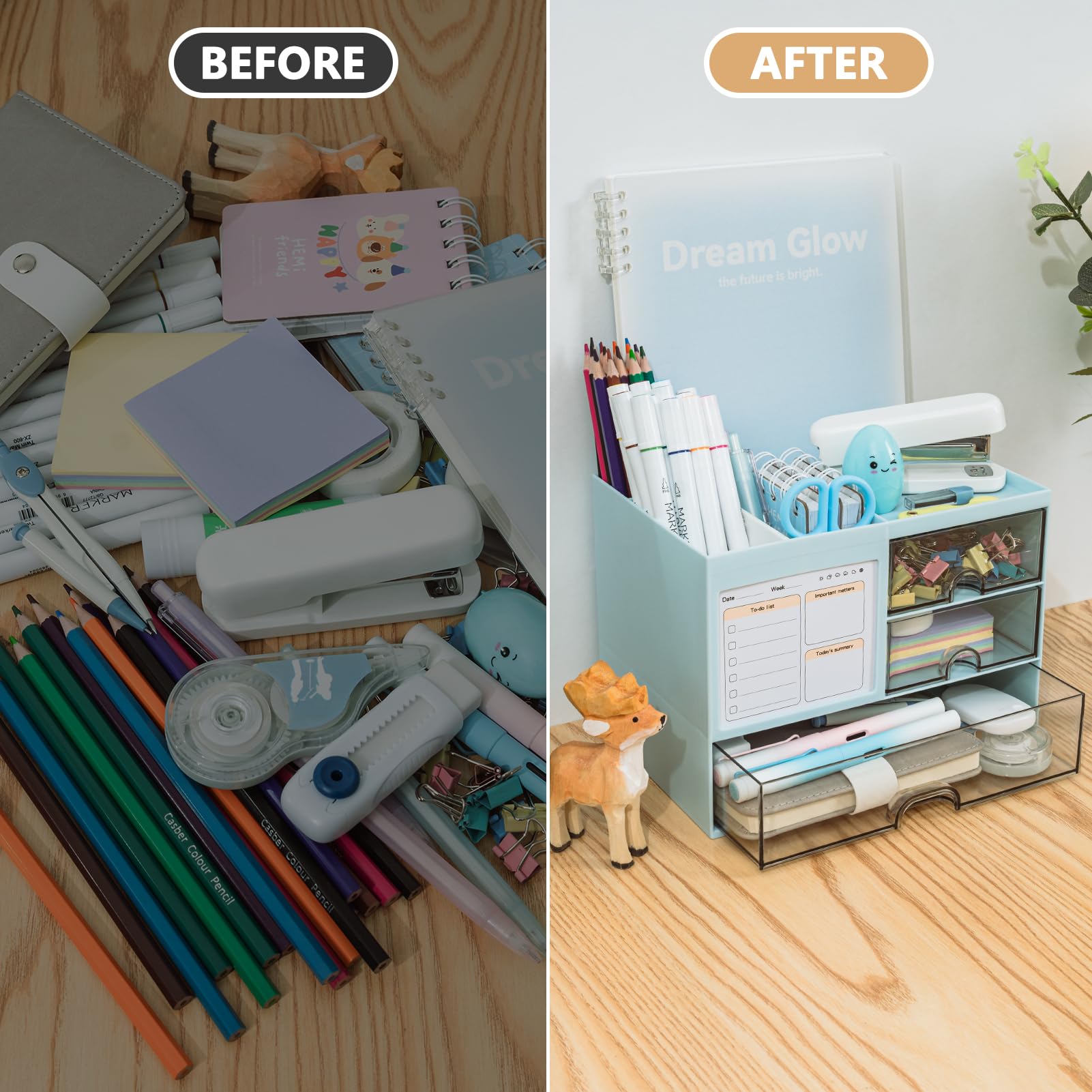 RISEMART Desk Organiser with 3 Drawers, Desk Tidy Organiser with Pen Holder - Image 3