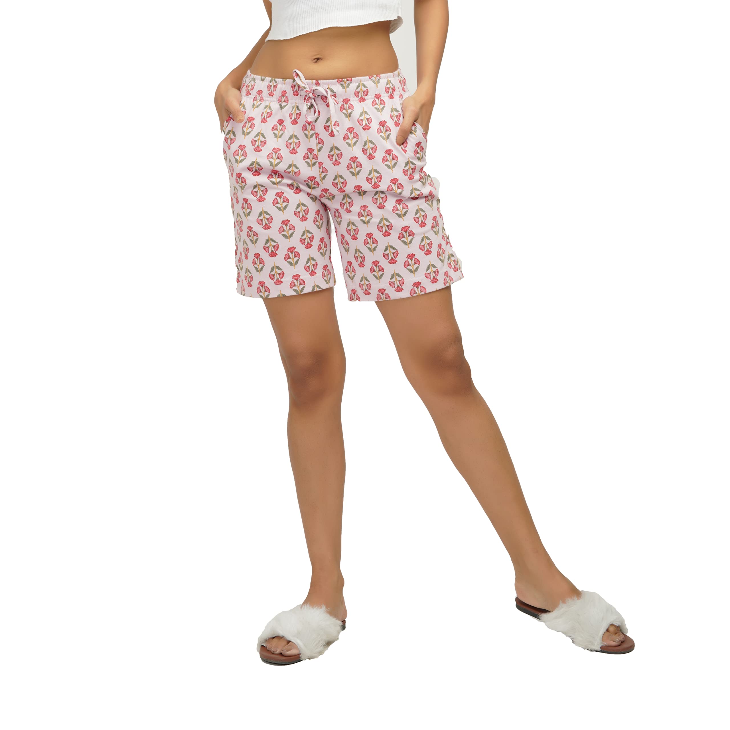 CARBON BASICSCotton Printed Elastic Casual Shorts with Pockets