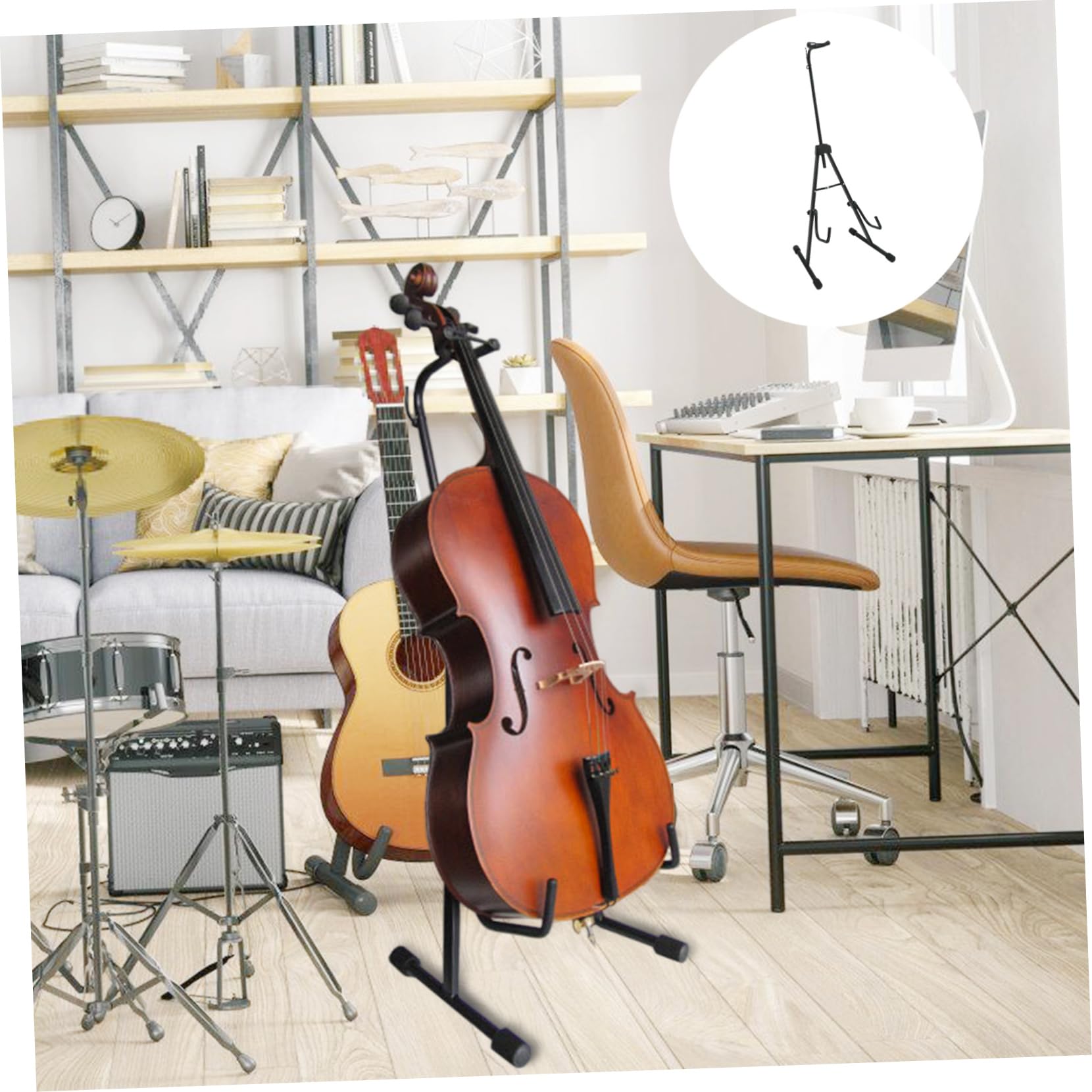 Soporte Ajustable para Violonchelo de Aleación Negro Plegable | Accesorio Portátil, Diseño Abatible, Uso Doméstico, Soporte Estable para Instrumentos Musicales