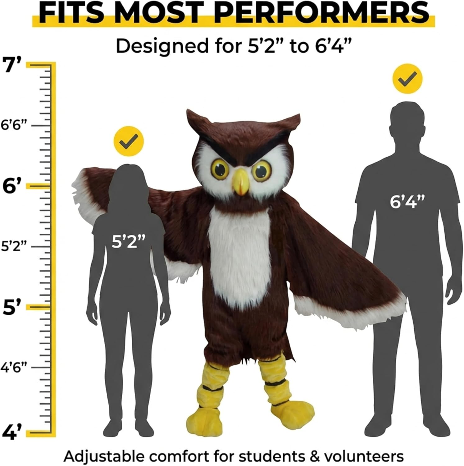 TCDesignerProducts Bald Owl Mascot Costume, Professional Owl Full Body Mascot Suit, Foam Head, Built‑in Fan, Flame‑Retardant Fabric, Schools, Colleges, Sports Teams, Parades & Promotional Events