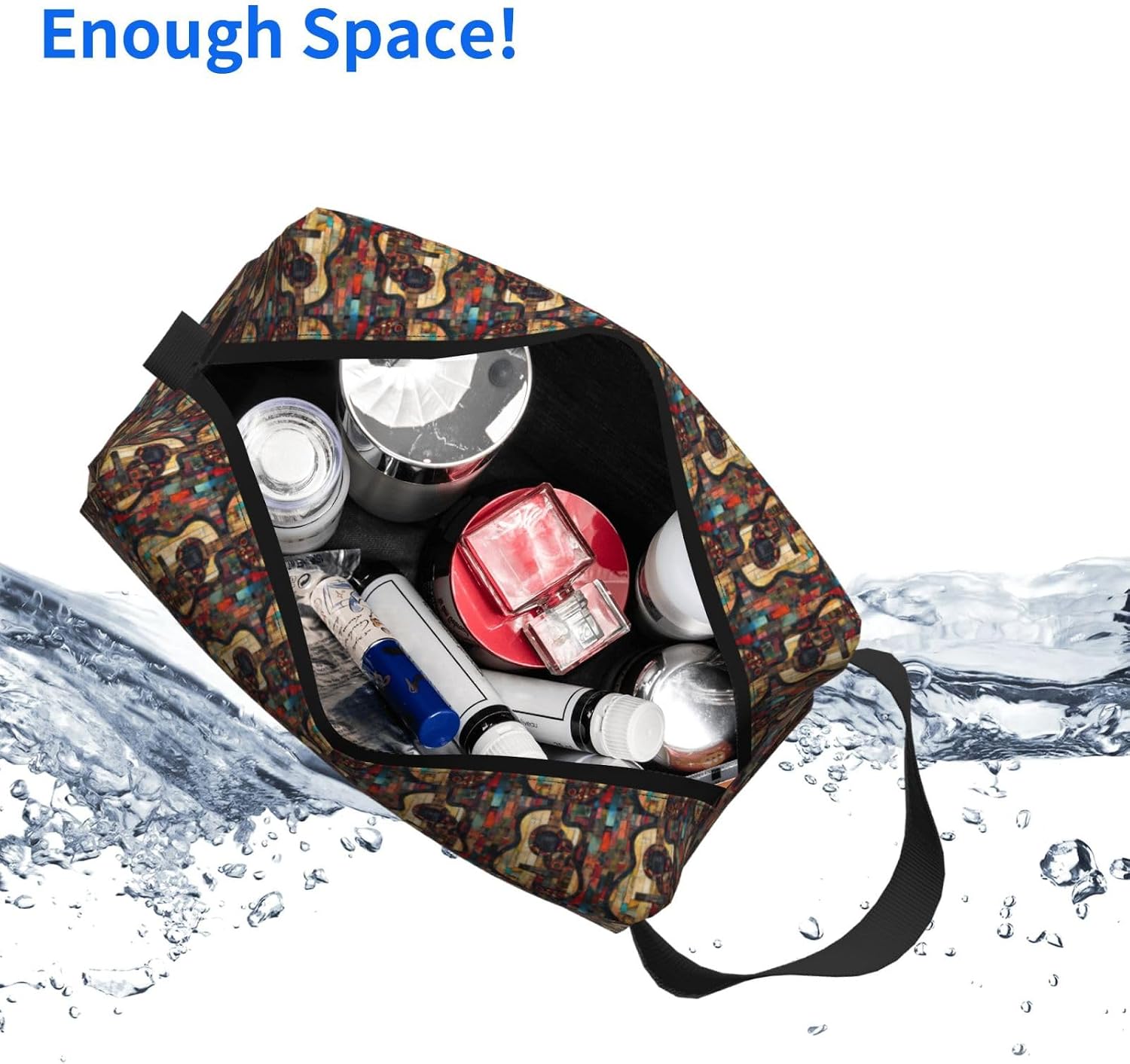Art Guitar Pattern Print Large Capacity Travel Toiletry Bag for Women Men Cosmetic Pouch Daily Organizer image 5