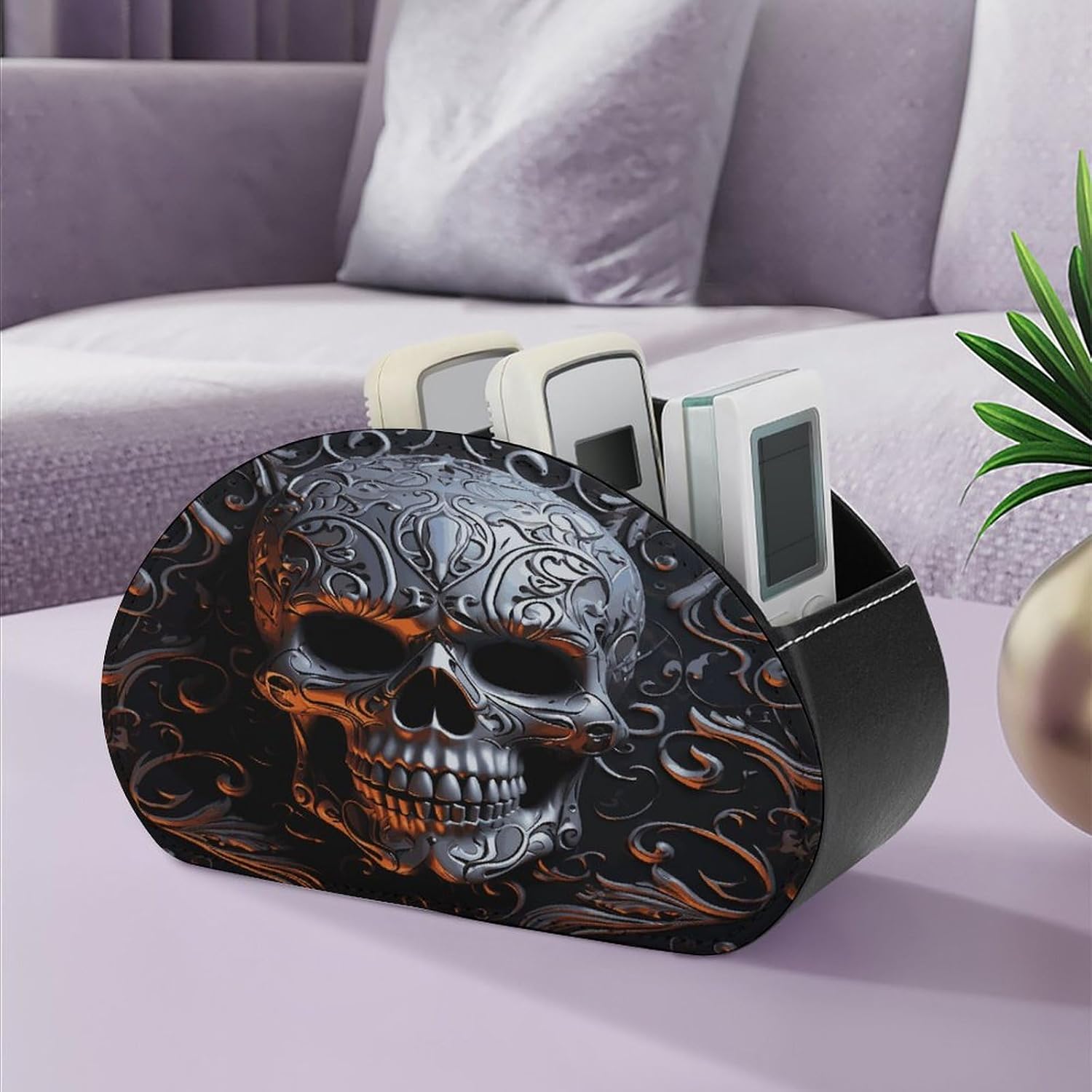TV Remote Control Holder, 5 Compartments, Cool Skull Graphics image 5