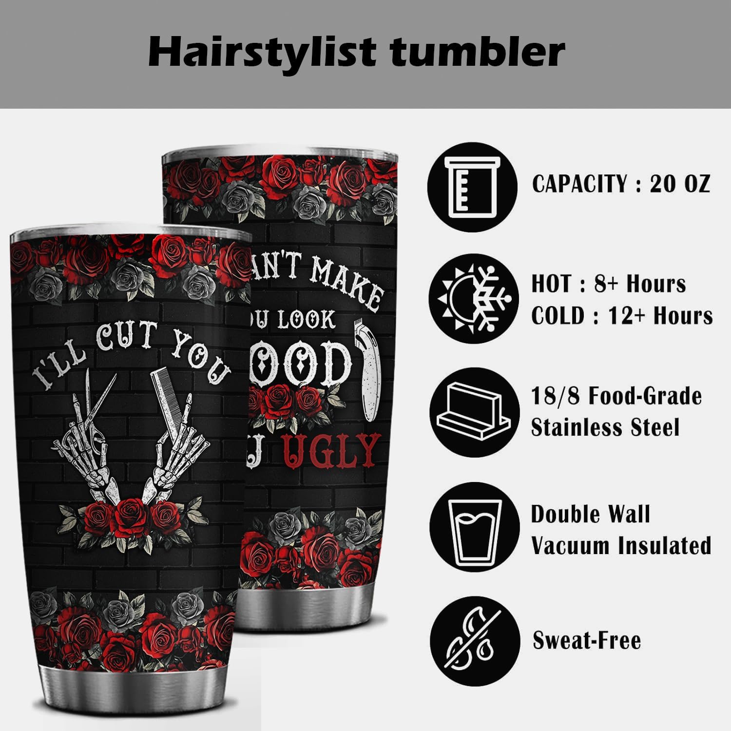 4LIEUBASMI Hair Stylist Gifts for Her - I'll Cut You 20oz Stainless Steel Tumbler with Lid - Thank You Cup Mug for Hairdresser Cosmetology Salon Owner Beautician