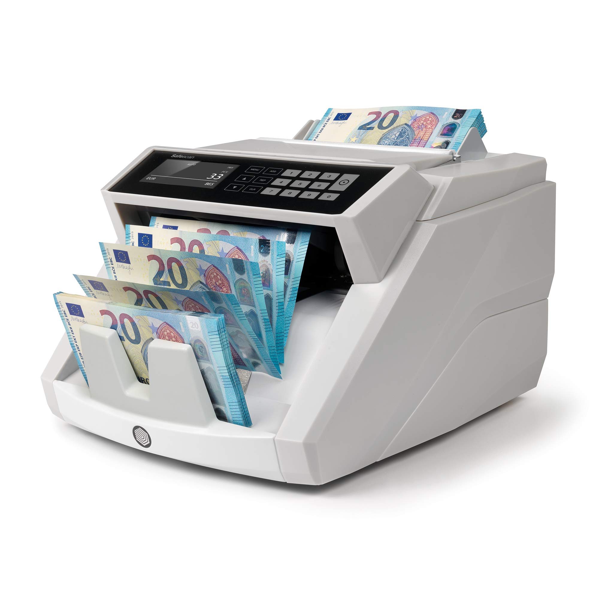 Safescan 2465-S - Banknotenzähler für gemischte Geldscheine, mit 7-facher Falschgeldprüfung & 1250 geldzählmaschine - automatischer münzzähler und sortierer für Euro Münzen