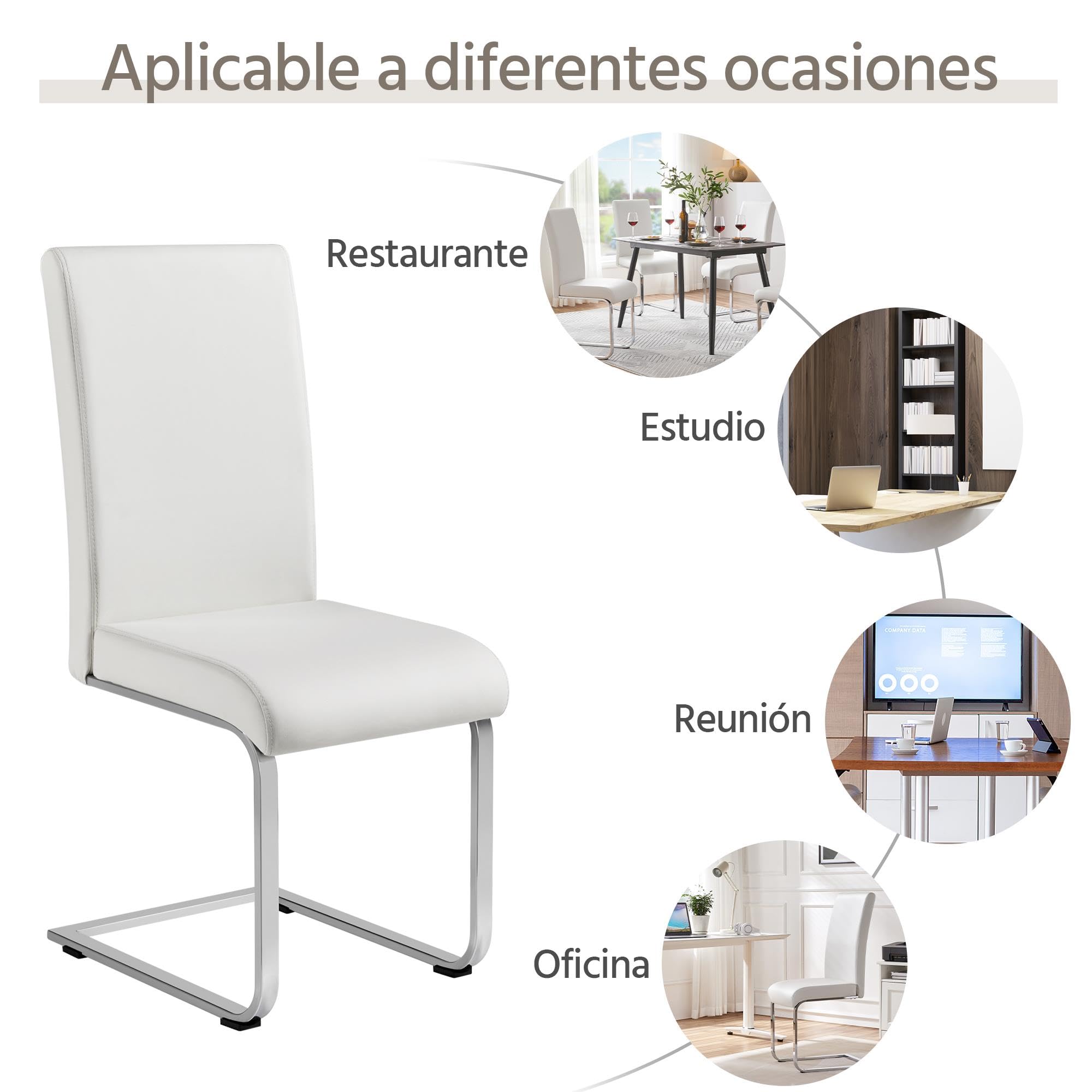 Yaheetech 2 Piezas Sillas de Comedor Sillas de Oficina Conferencia Altura 47cm MAX Carga 135kg Blanco