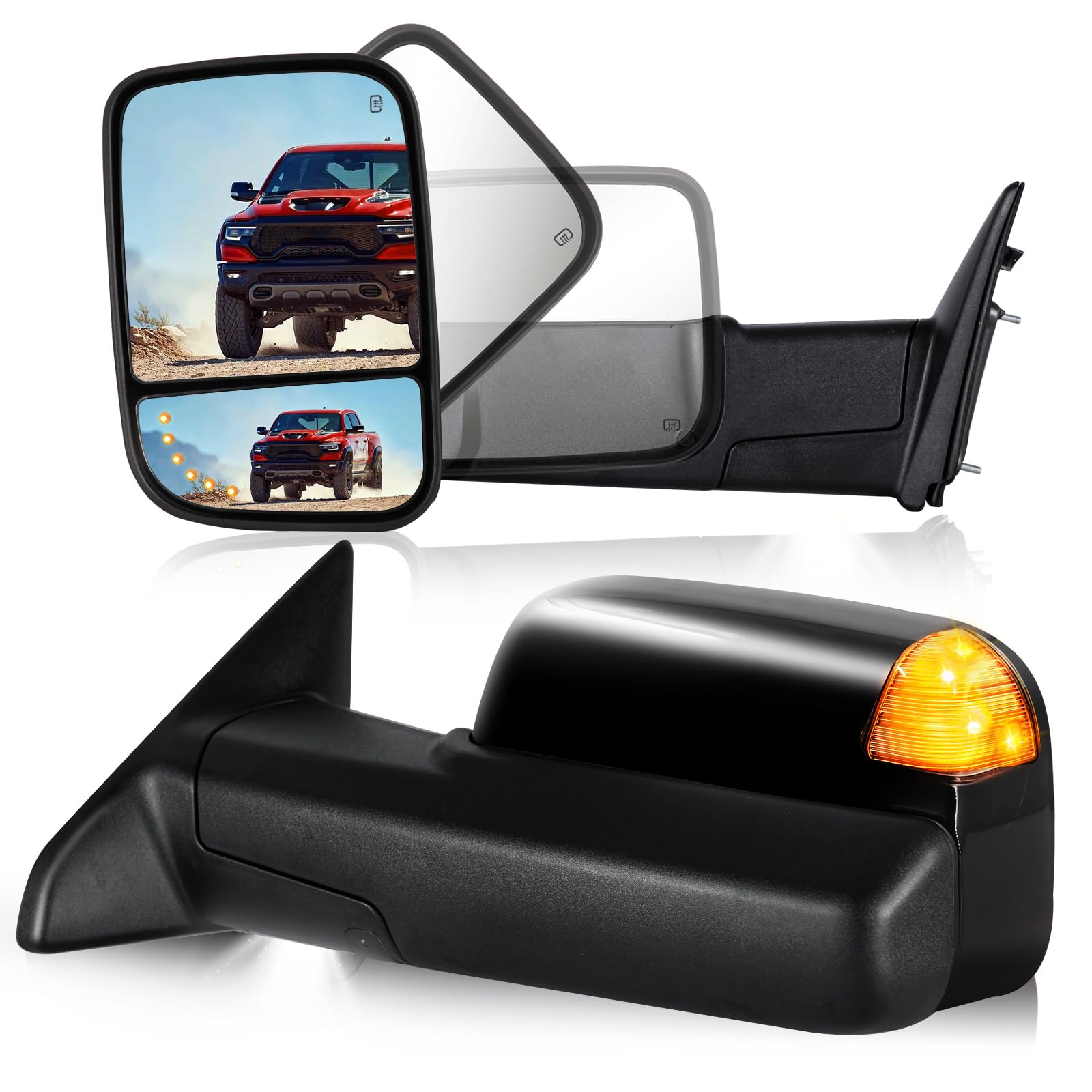 Smoked Lens Tow Mirrors For 2009-2018 Dodge Ram 1500 & 2010-2018 Ram 2500 3500