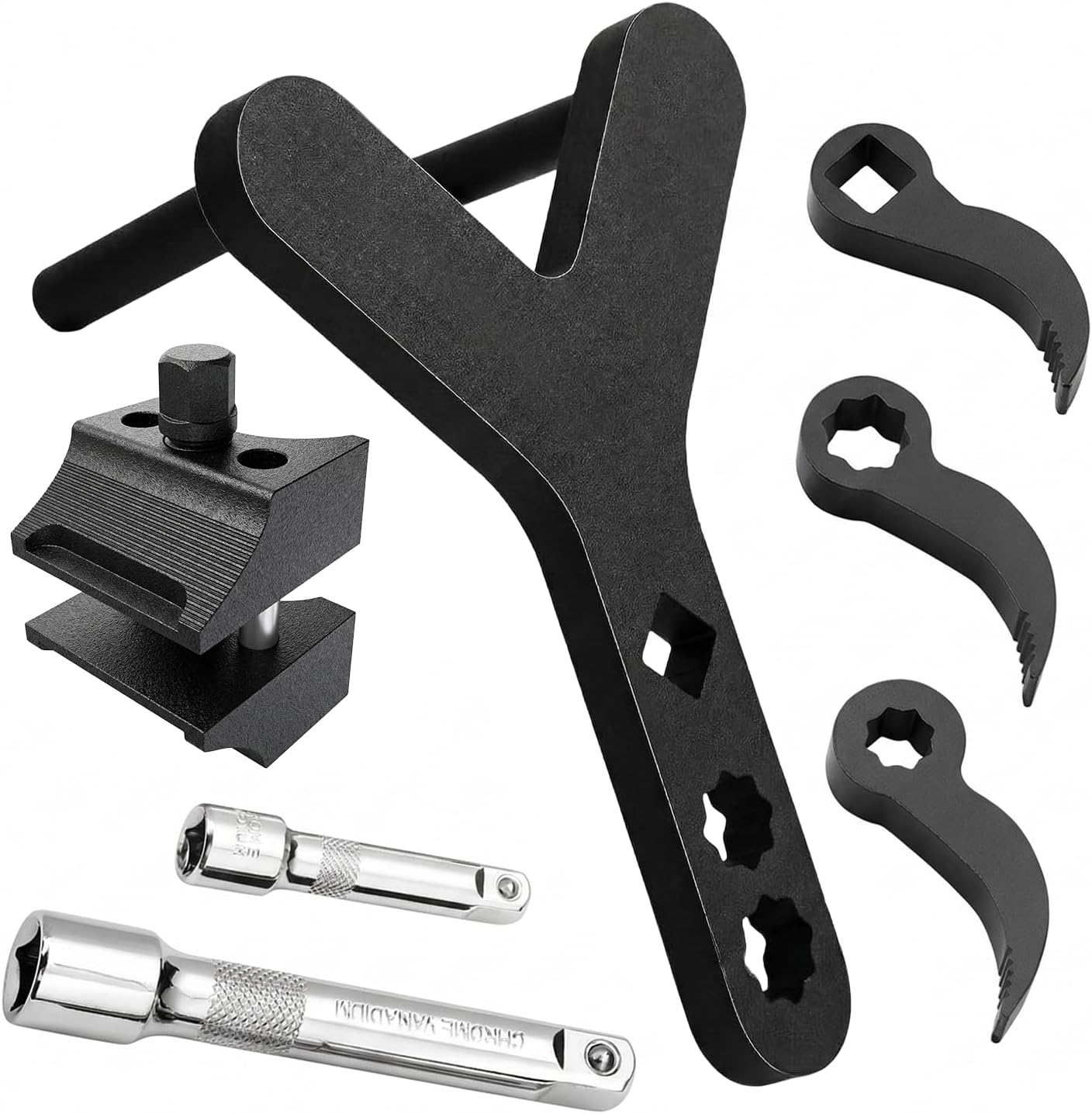 Lower Control Arm Prying Tool with 2 Extension Pole, 3PCS Pry Bar Wrench Adaptor & Strut Spreader, Ideal for Control Arm/Suspension Removal, Fits Most Front-Wheel Drive Vehicles