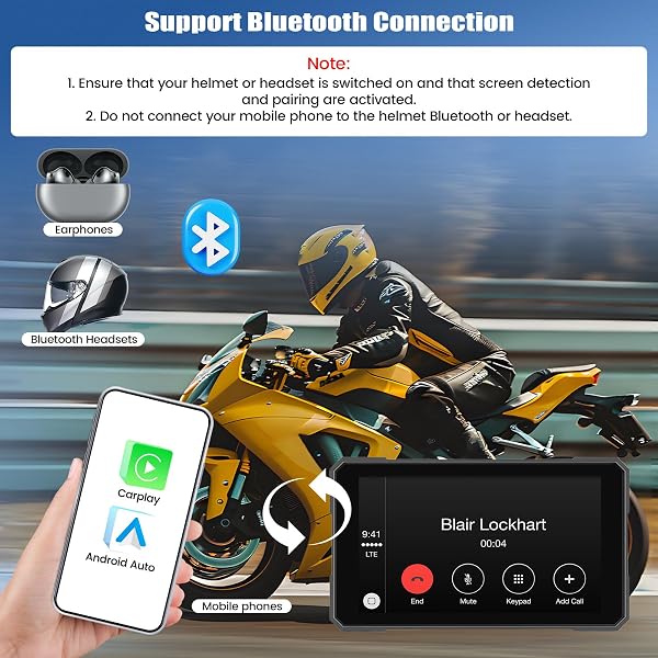CAMECHO Motorrad CarPlay mit Dual-Kameras, 8.1“ Wireless CarPlay & Android Auto IPS68 Bildschirm, Motorrad navi Unterstützung Bluetooth/Mirror-Link/Bluetooth/EQ/Druckdetektion - 4