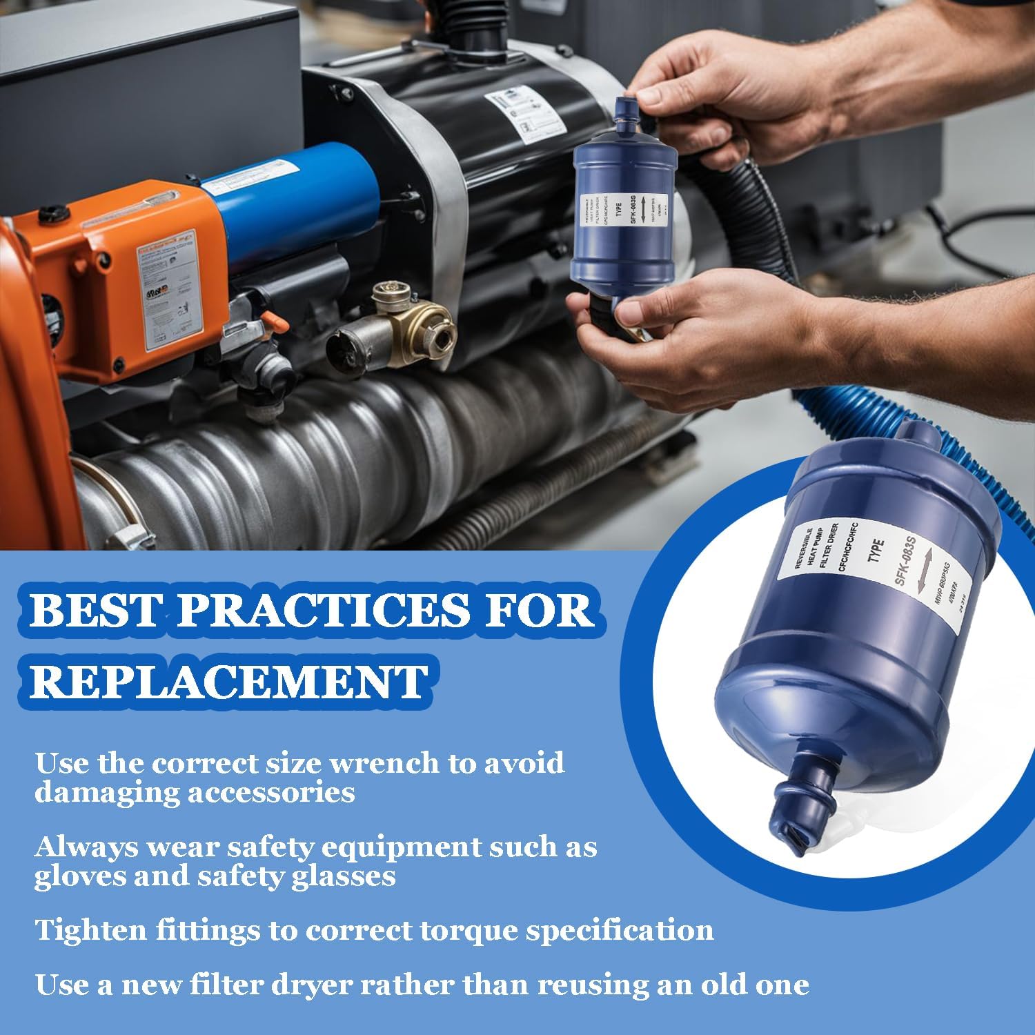 BOJACK Refrigerant Filter Drier Bi-Flow Liquid Line SFK-083S 3/8" Sweat filter dryer for refrigeration for CFC HCFC HFC Heat Pump or Straight Cool Air Conditioners Systems from 1 to 5 Tons image 3