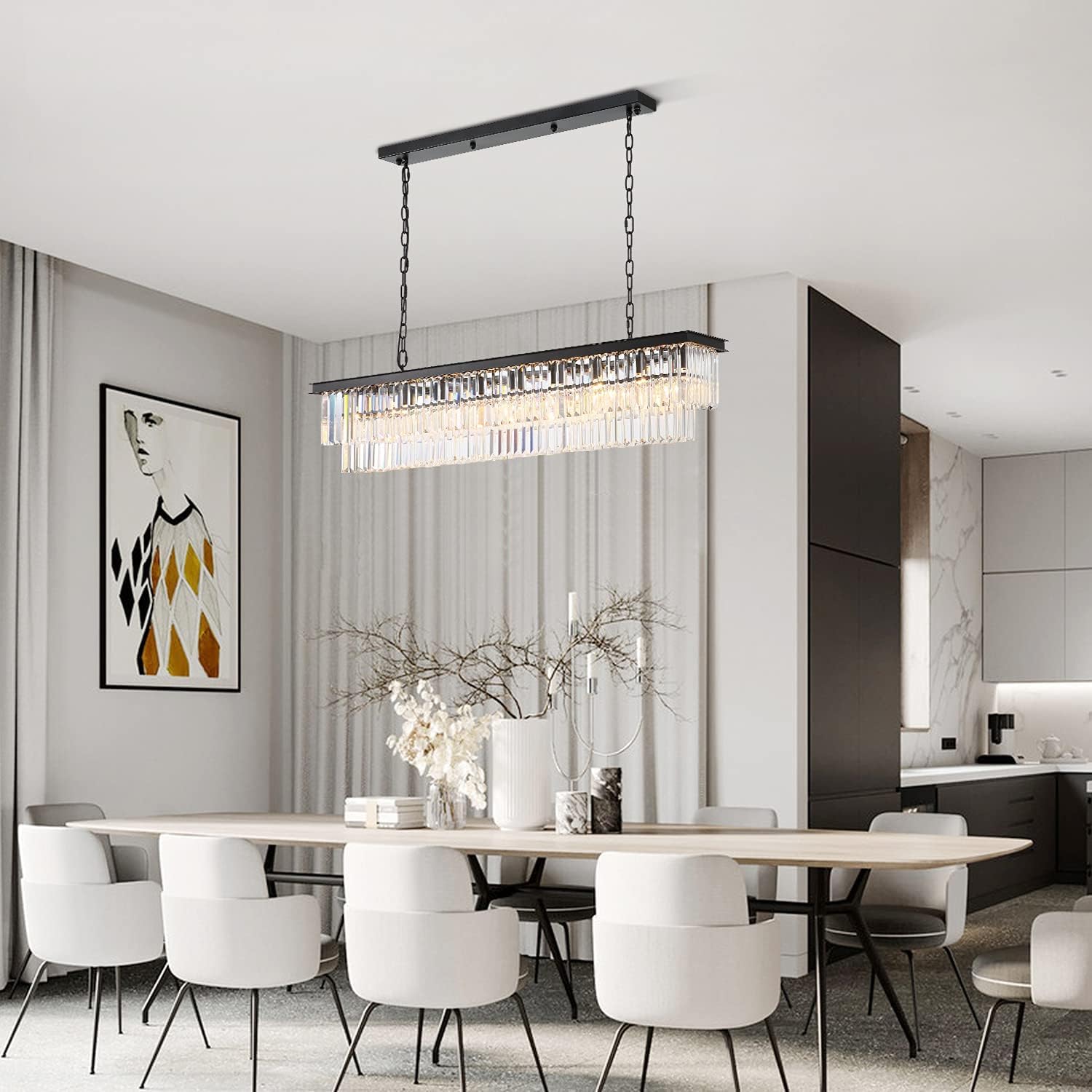 NOXARTE Rectangle Chandeliers for Dining Room, Modern Rectangular