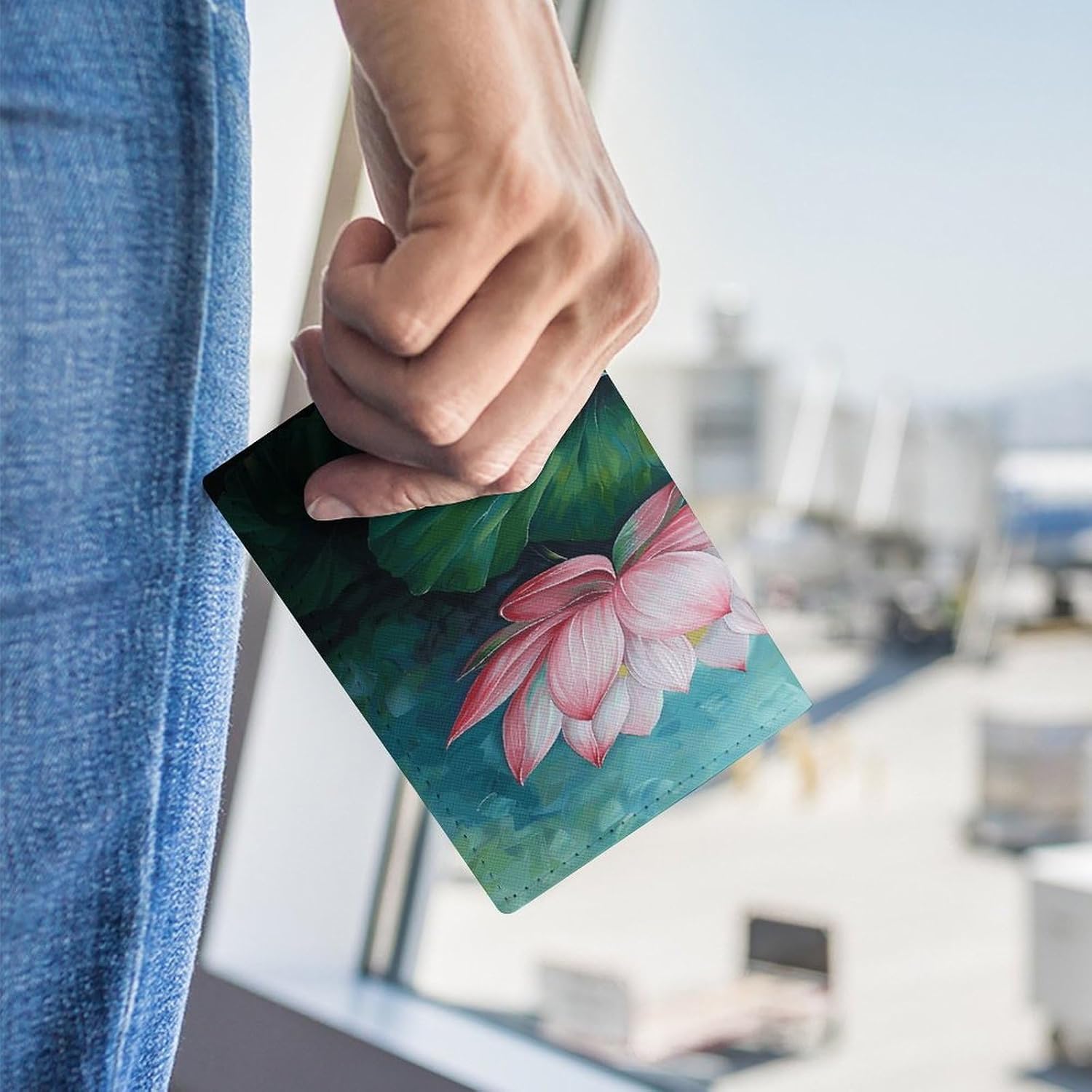 Lotus Flower Painting Passport Holder for Travel Portable Passports Cover with Card Slot Passports Protector Passport Wallet