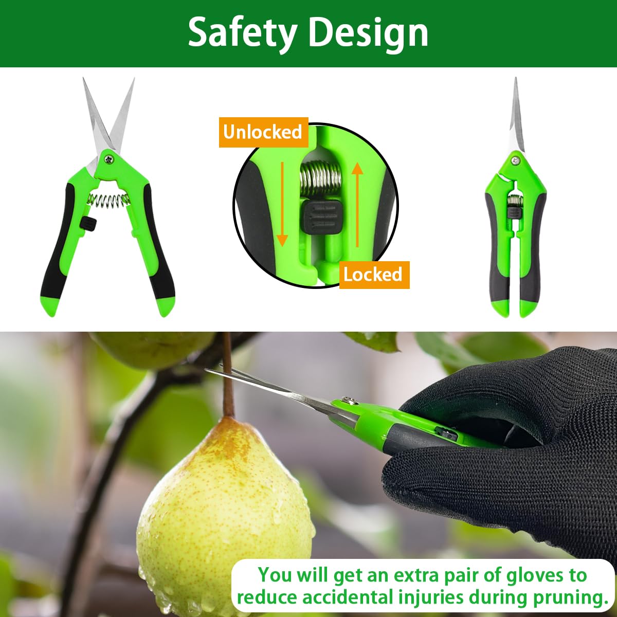3Pcs Pruning Shears, XingyLi 6.5 Inch Garden Secateurs with Gloves, Stainless Steel Hand Pruner Bud Trimming Scissors - Image 4