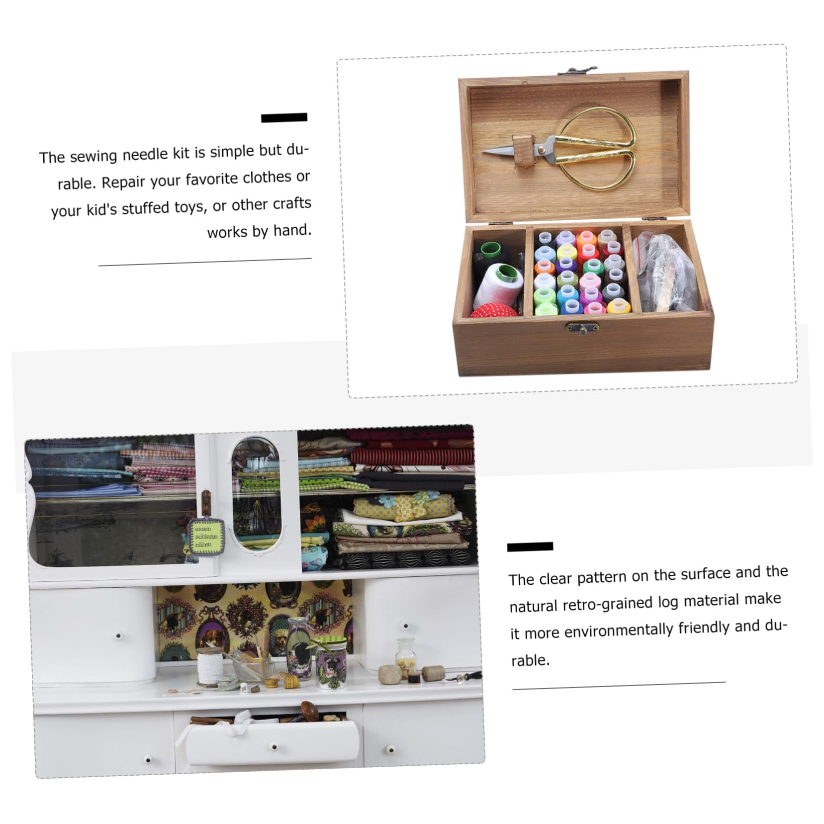 Caja de Madera Retro para Guardar Hilo y Aguja Gran Capacidad, Kit de Costura Hogar Adecuado para Diy, Almacenaje Natural y Ecológico