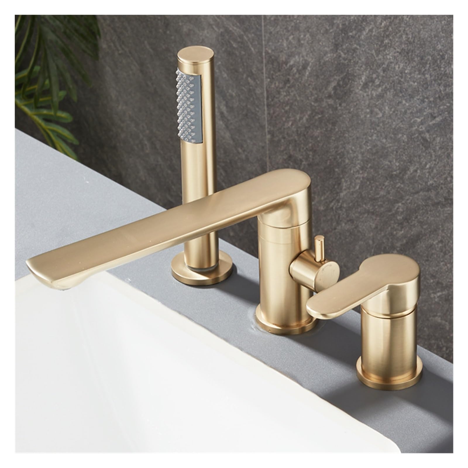 Dfghnbvc Brushed Gold Bathroom Widespread Basin Faucets Solid Brass Sink Mixer Hot Cold Lavatory Vessel 3 Holes With Spray Black Mixer Tap Faucet,