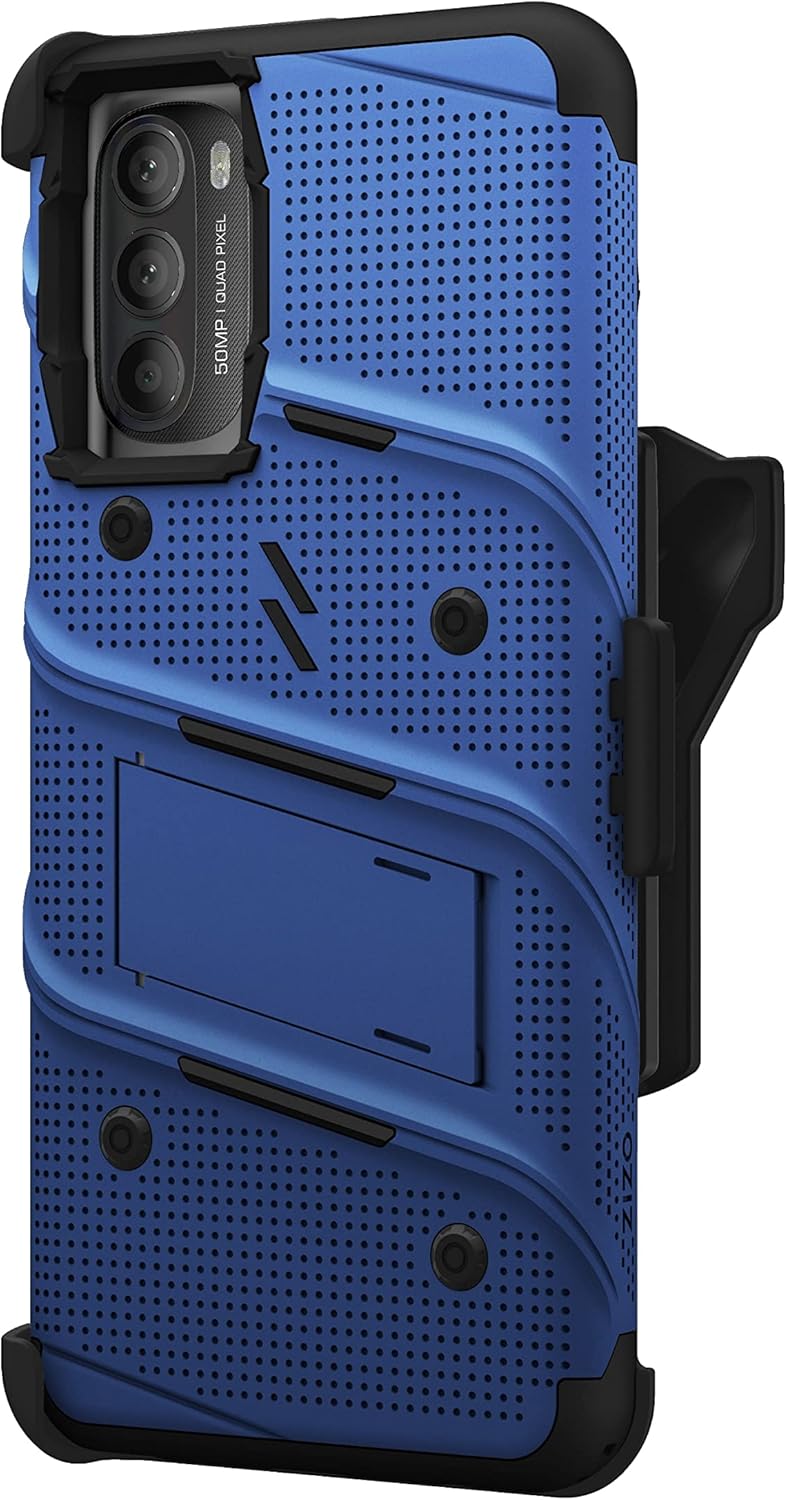 ZIZO Bolt Bundle for Moto g Stylus 2022 Case with Screen Protector Kickstand Holster Lanyard - Blue
