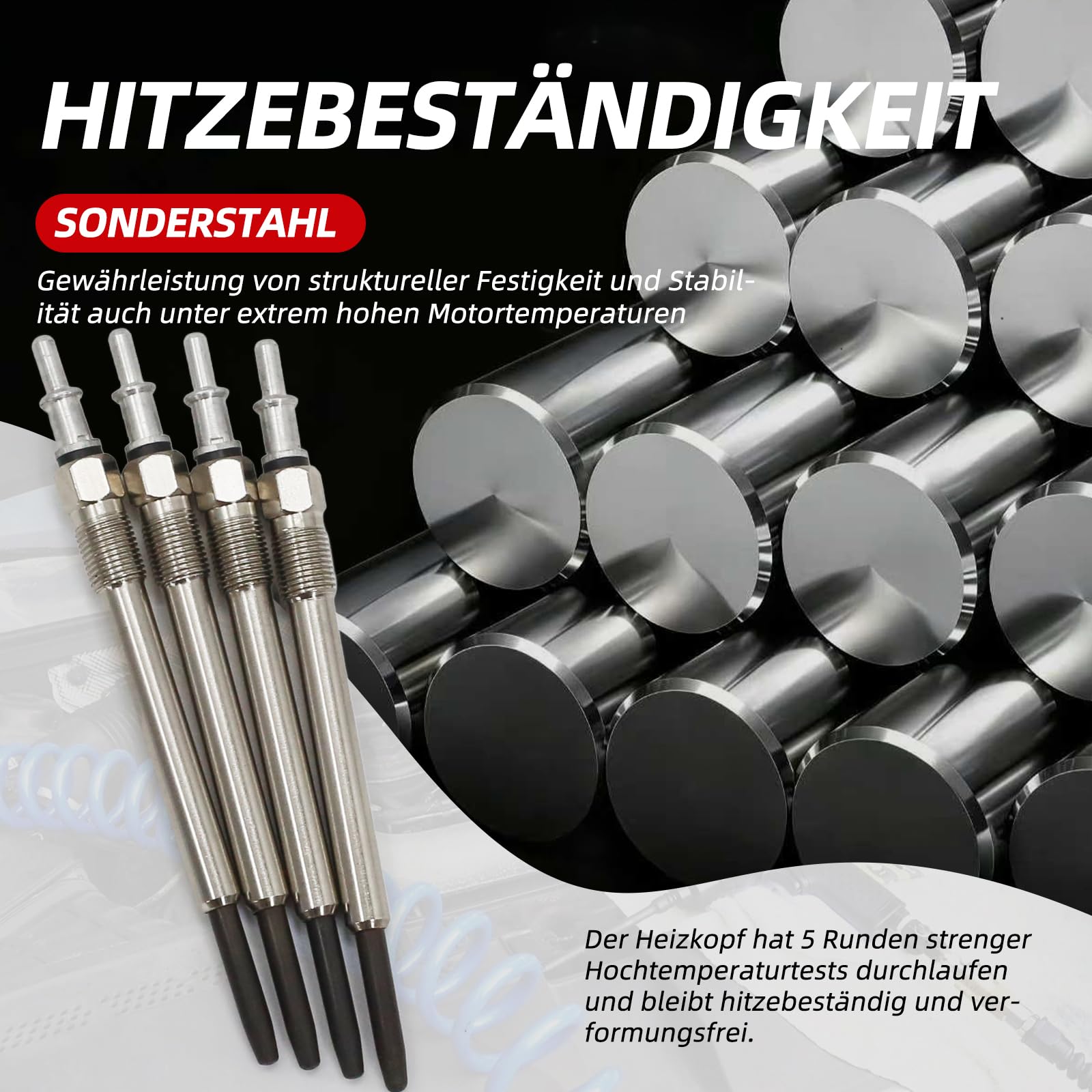 Glühkerzen passend für Mercedes-Benz W202 S202 220 CDI, 11,5 V, M10x1-Gewinde. Ein Satz mit vier Stück.OE-Nummer: A0011593801 (C-Klasse)