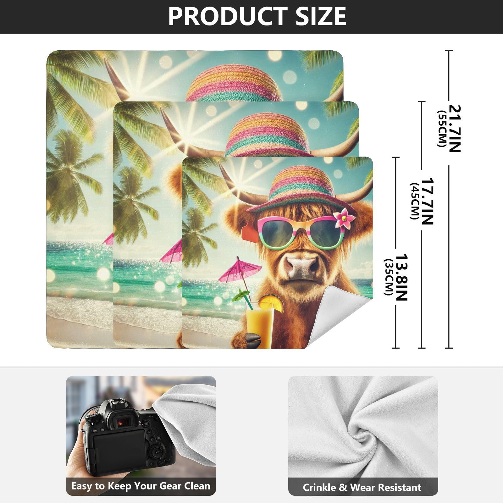 Summer Highland Cow Beach Self-adhesive Cloth 17.7