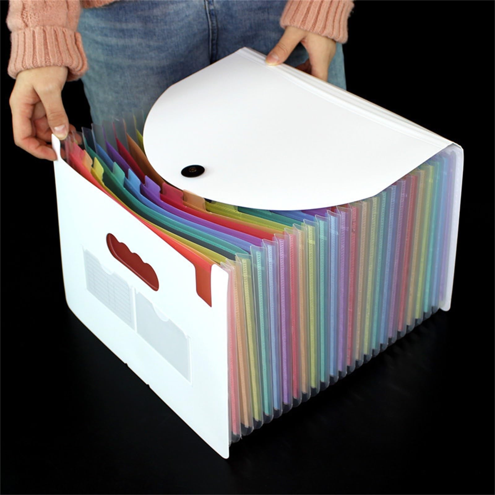Carpeta Clasificadora Carpeta A4 multicapa de plástico con soporte de papel de prueba, carpeta telescópica de almacenamiento de datos de pie(White)