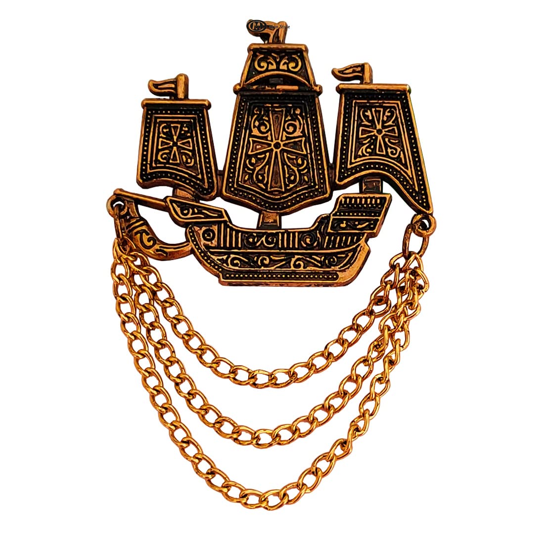 m men style Gold Black Flag Sailing Ship Nautical Hanging Chain Exquisite Brooch For And Boy-picture-31
