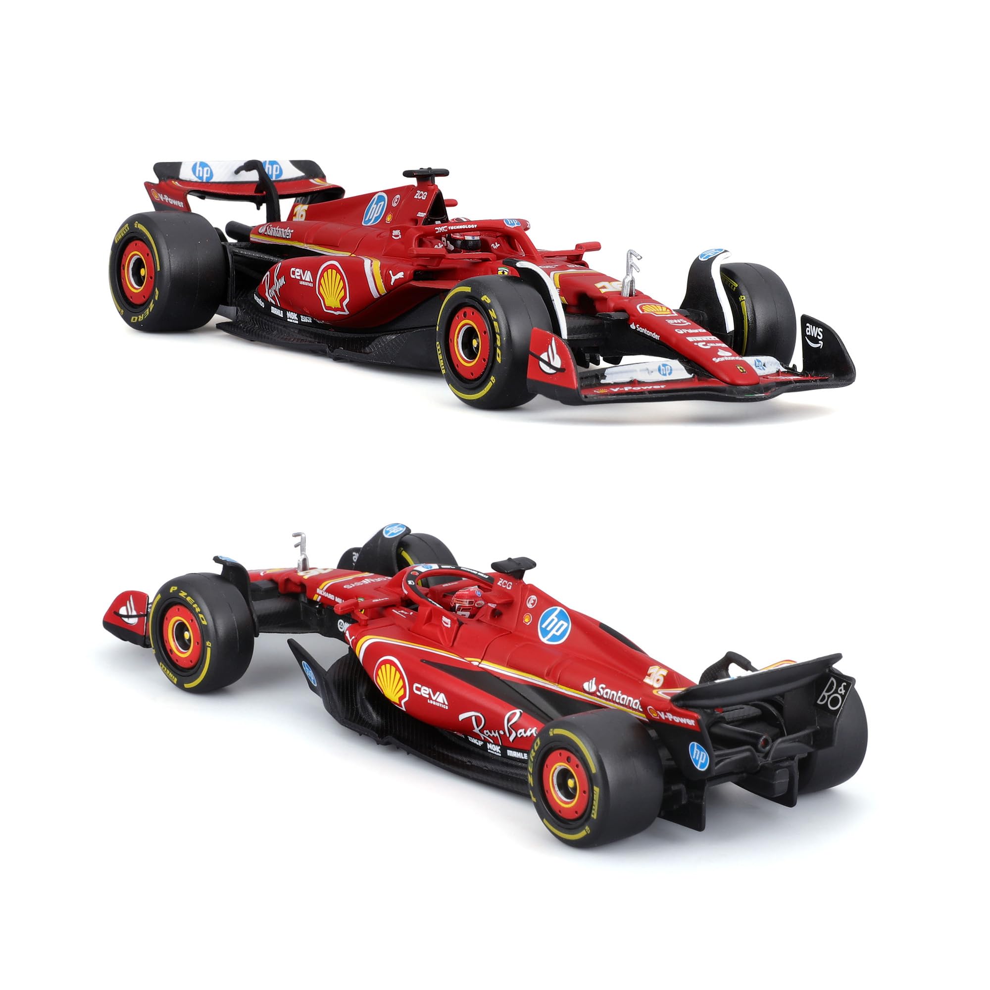Bburago - Ferrari SF-24 Fórmula 1 GP Monza 2024#16 Leclerc, Modelo de Coche diecast a Escala 1:43 con Casco y Vitrina, réplica Oficial Ferrari, Edad Recomendada 14+ años