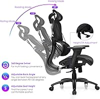 Vista 5 de Giantex Silla de oficina ergonómica, silla de computadora de malla con reposabrazos 3D ajustable, reposacabezas, soporte lumbar extraíble, sillas