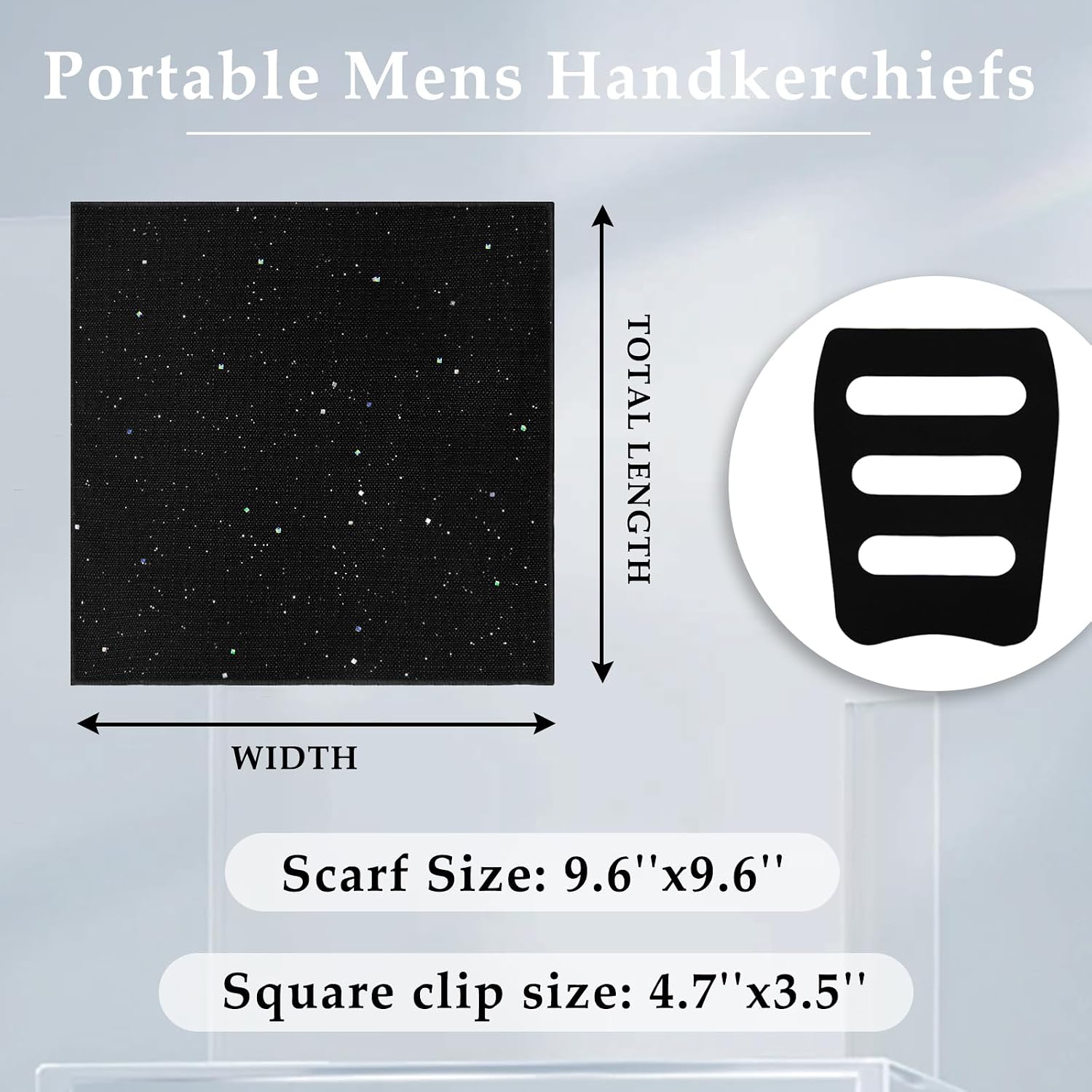 Glitter Pocket Squares for Men, Solid Color Mens Pocket Square with Holder Suit Men's Handkerchiefs for Party Prom