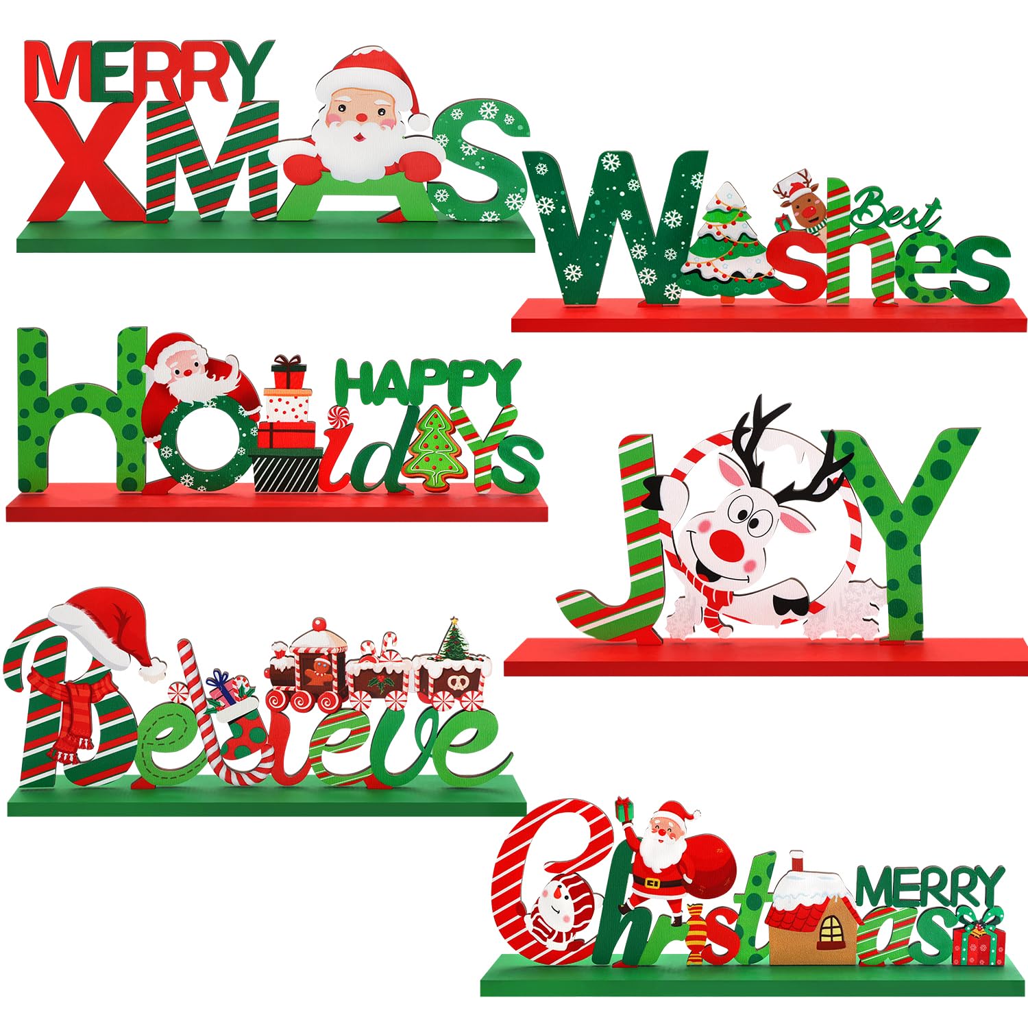 6 Pcs Christmas Table Decorations for Party, Christmas Dining Table Centerpiece Decor Themed Table Signs, Christmas Wooden Tabletop Decoration - Snowman Ornaments for Home Office Xmas Decor