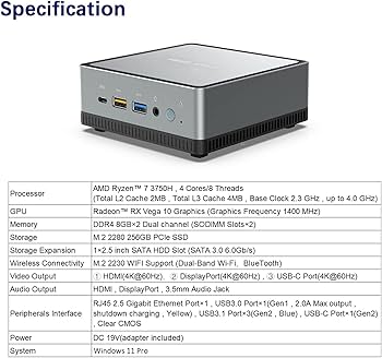 MINIS FORUM UM700 Mini PC Windows 11 Pro AMD Ryzen 7 3750H | 16 GB