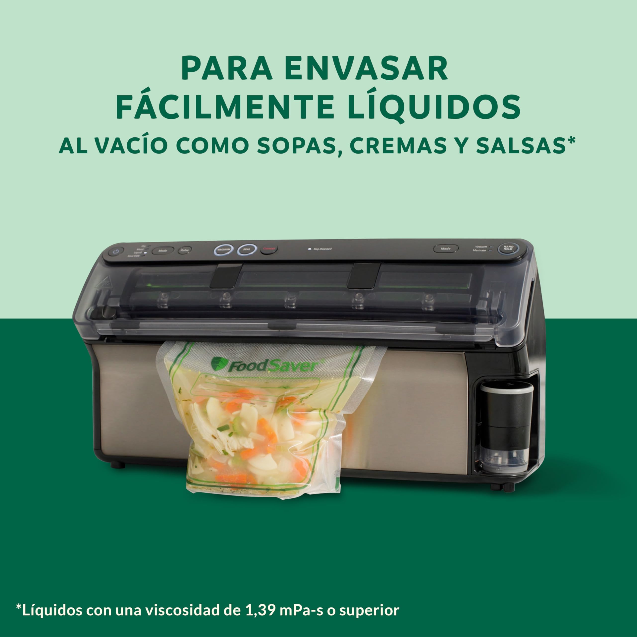 FoodSaver Envasadora al vacío Elite All-in-One Liquid+ | Alimentos hasta 5 veces más frescos* | Sellado de líquidos | Con 1 rollo (28 cm x 2,43 m) y 4 bolsas para envasar al vacío (0,94 L y 3,78 L)