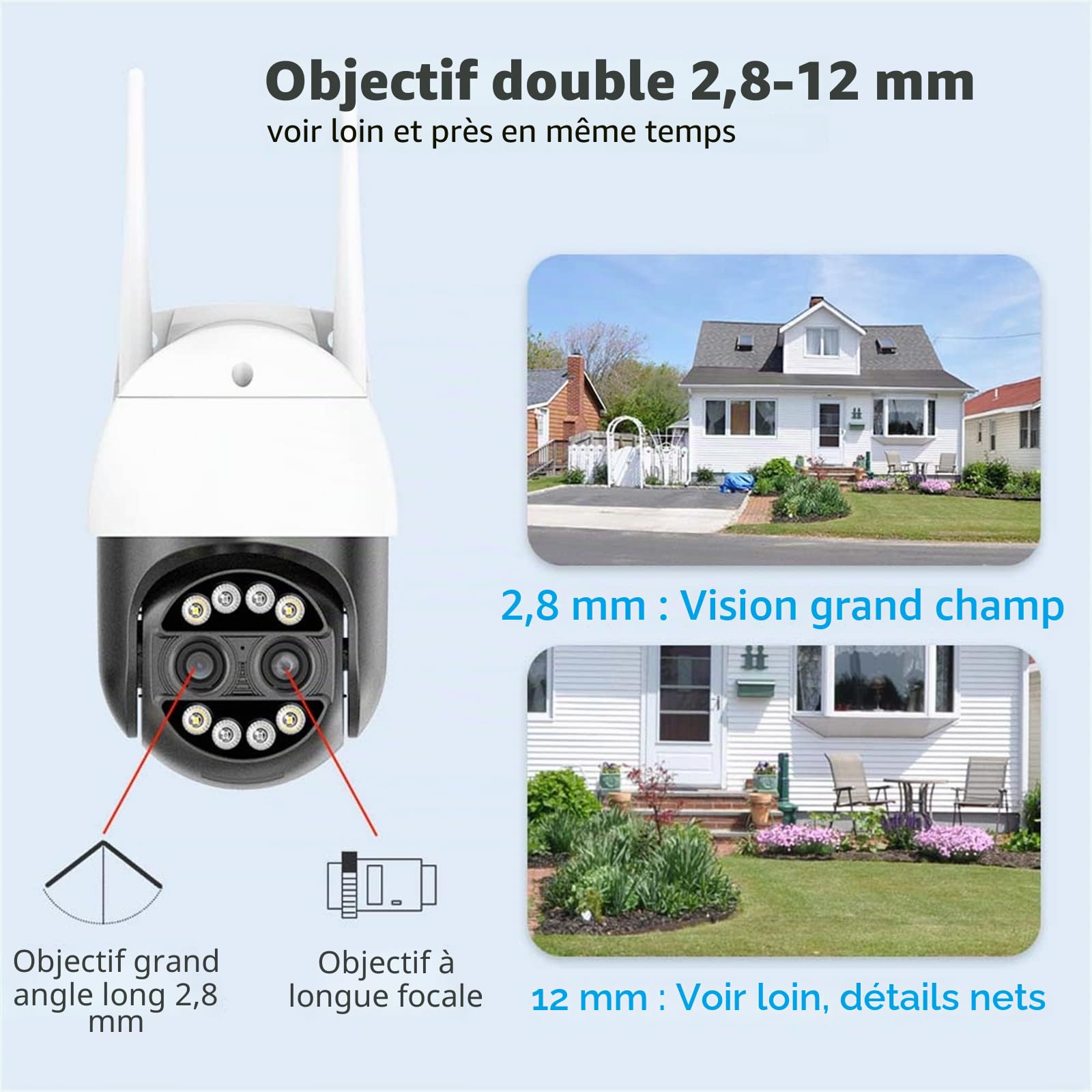 Caméra De Sécurité Extérieure, Caméra De Surveillance Filaire À Vision Nocturne Couleur 4K 8MP Zoom 8X Avec Vue PTZ À 360 °, Détection De Mouvement, Sirène, Audio Bidirectionnel
