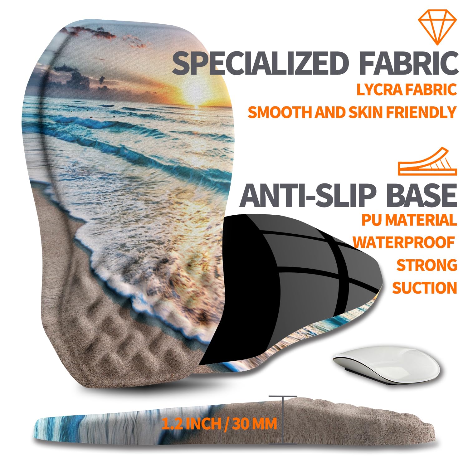 Tappetino per mouse ergonomico con supporto per il polso con massaggio incrociato, poggiapolsi in memory foam integrato, per alleviare il dolore al tunnel carpale (30,5 x 20,3 cm, Sunrise