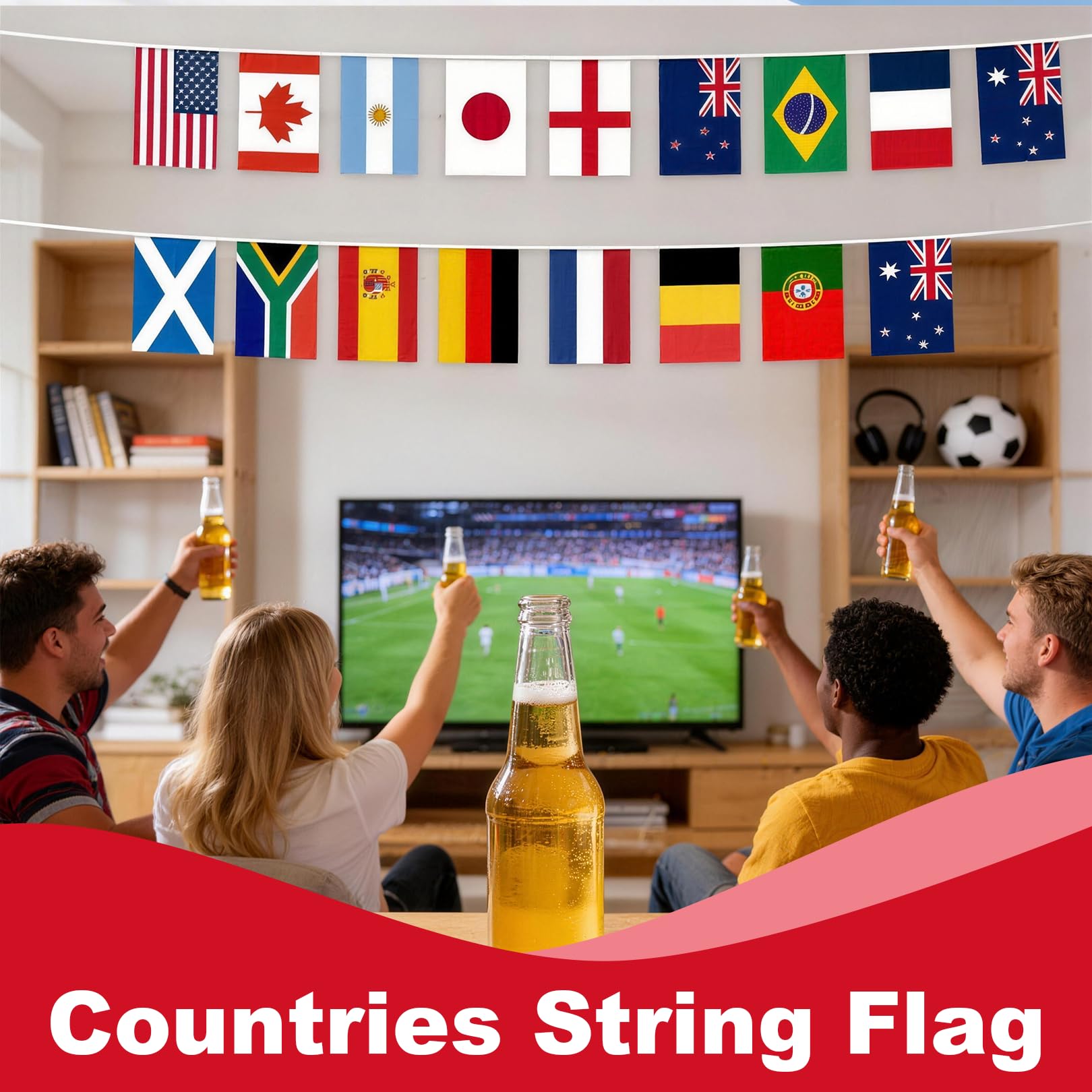 2 Pack World Cup Football 2026 Flags Bunting for World Cup Party Decorations 36ft/11m, Double Sides Flags Bunting for World Cup Football Bar Club Garden Street Decor — view 6