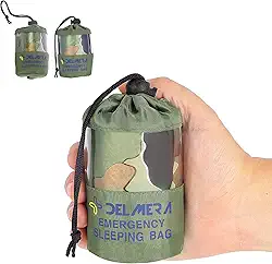 Delmera Saco de dormir de sobrevivência de emergência, cobertor térmico leve à prova d'água, saco Bivy com bolsa de cordão portátil para aventuras ao ar livre, acampamento, caminhada