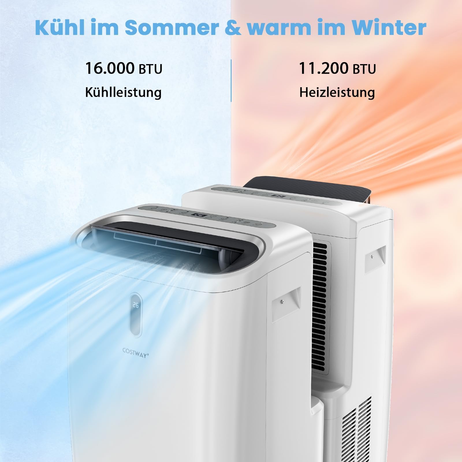 COSTWAY Klimaanlage mobil 16000BTU, Klimagerät mit Abluftschlauch | 5 in 1 Kühlen & Heizen & Entfeuchten & Schlafmodus für Räume bis zu 150 m³, Fernbedienung/App, 24H Timer, 4700W, ≤57dB
