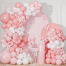 Pink Bow Balloon Arch Kit,130 PCS Coquette Birthday Decorations, Pastel Pink and White Garland Include Light blush Coquette Bow Balloon for Wedding Bridal Baby Shower Girls Birthday Decoration