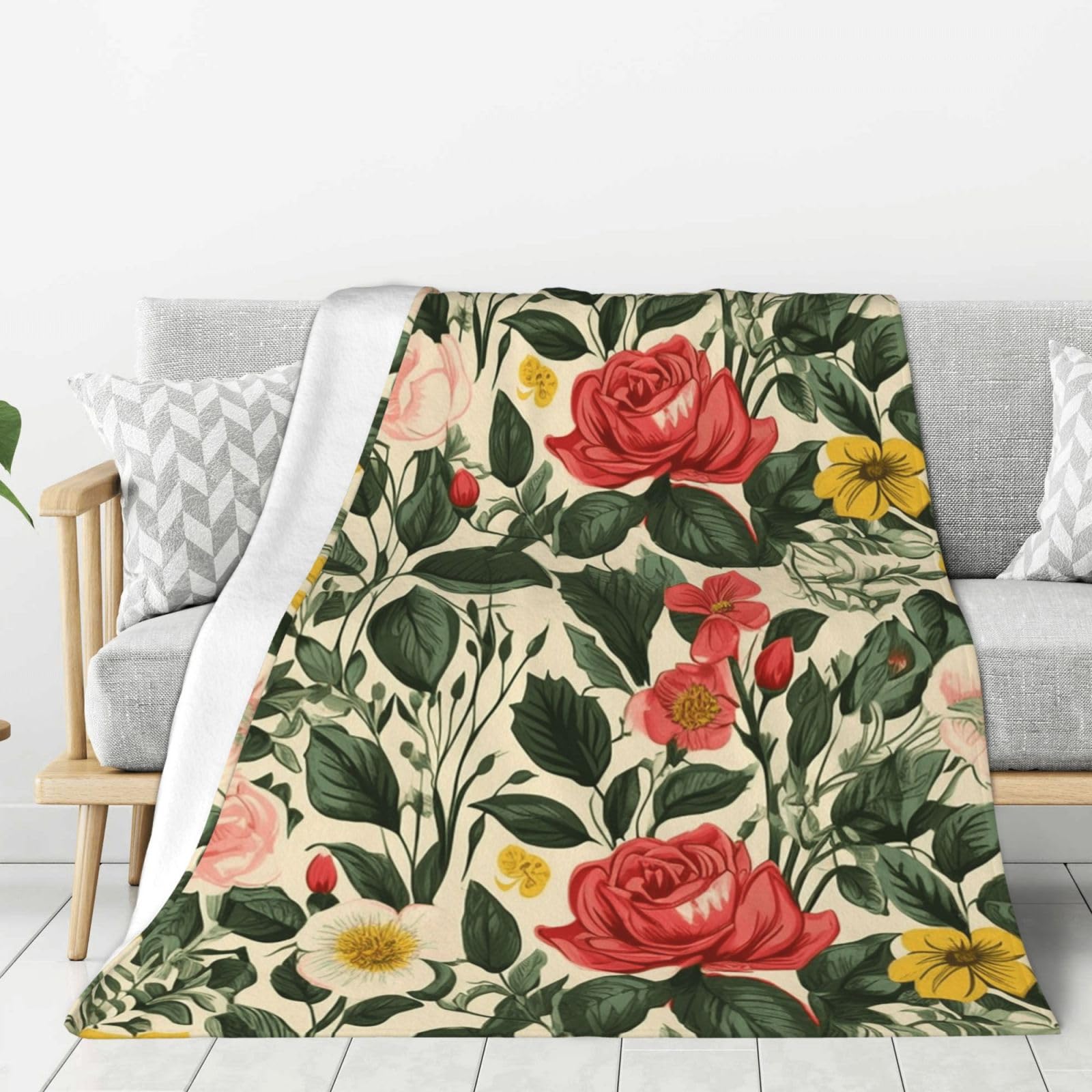 Rose Throw Blanket Plush Flannel Fleece Blanket, Soft Lightweight Cozy Blankets 80"X60" for Bed Couch Sofa Travel