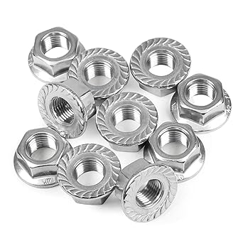 10PCS M12 x 1.25mm Pitch Serrated Flange Nuts Hex Lock Nuts, 304 Stainless Steel, Metric Fine Pitch