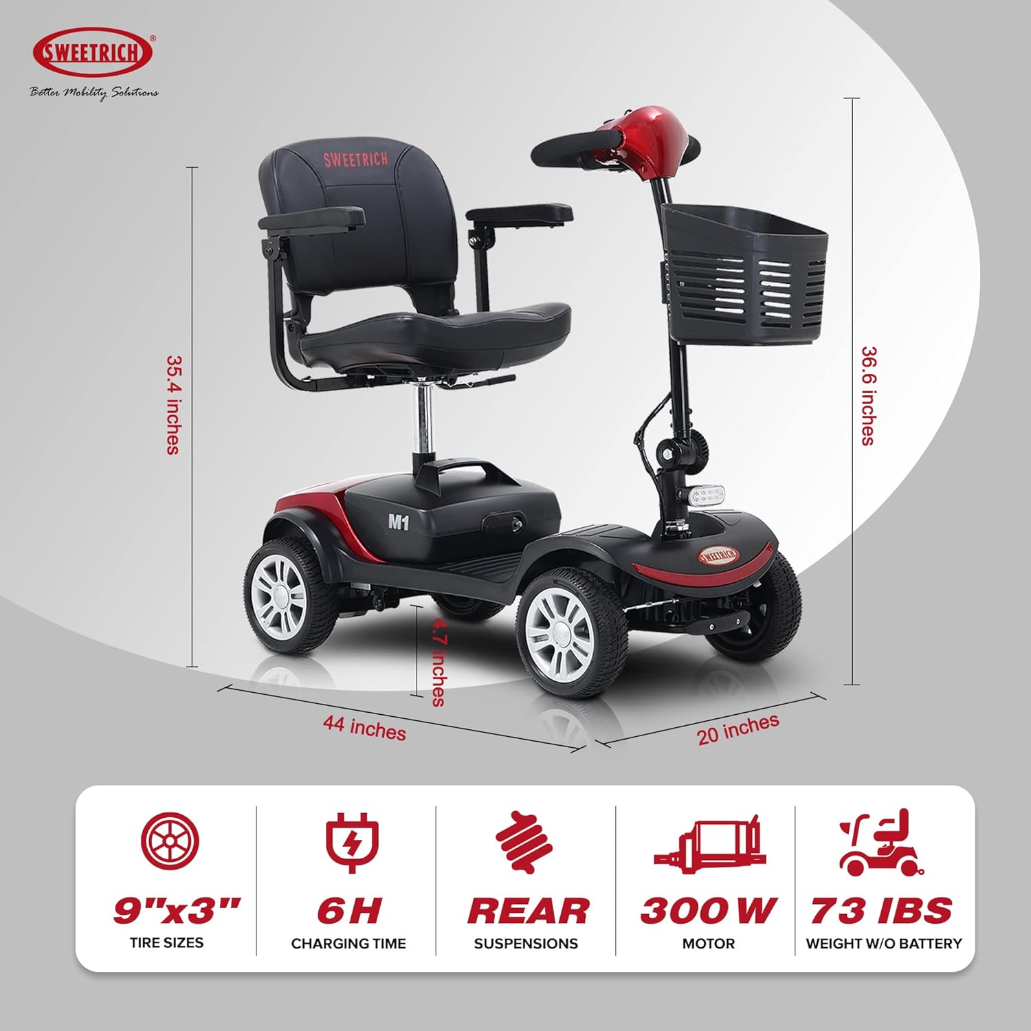 Folding Mobility Scooter for Seniors 4 Wheel Scooter for Adults Electric Medical Scooter Compact for Travel - Electric Powered Wheelchair Device - Compact Heavy Duty Mobile : Health & Household